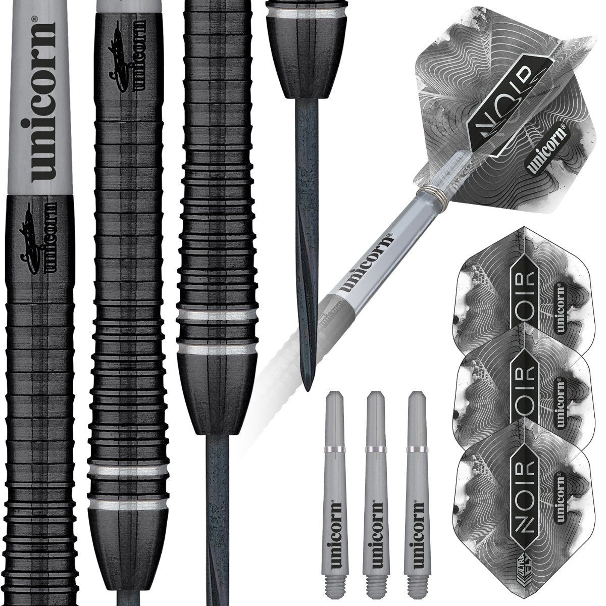 Gary Anderson Noir Phase 6 Steel Tip Darts contents image displaying everything included inside the package