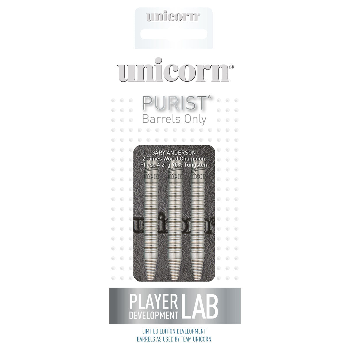 Gary Anderson Phase 4 Purist Steel Tip Darts main product image showing the darts, packaging, flights, shafts, and included accessories