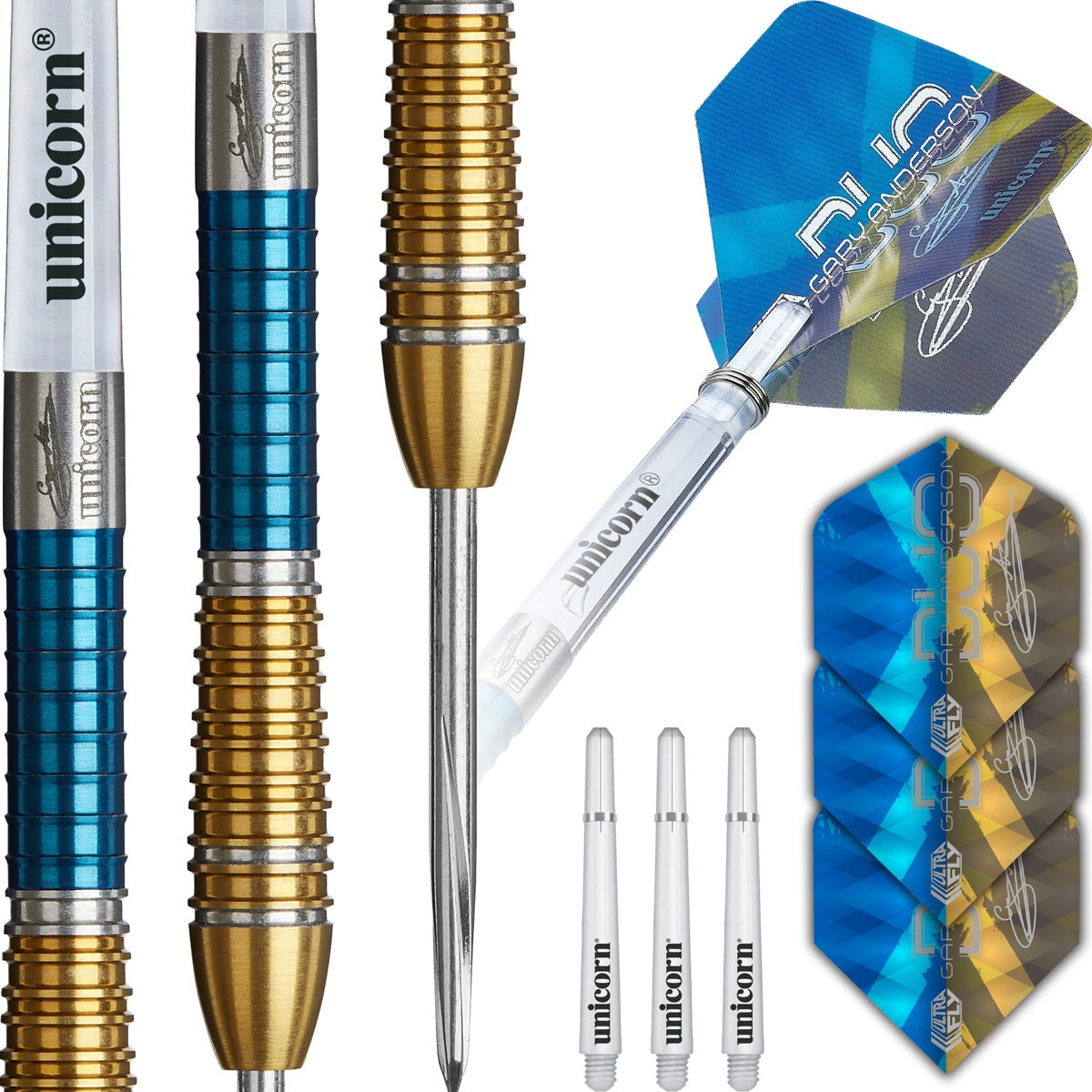 Gary Anderson Phase 6 Duo Steel Tip Darts contents image displaying everything included inside the package