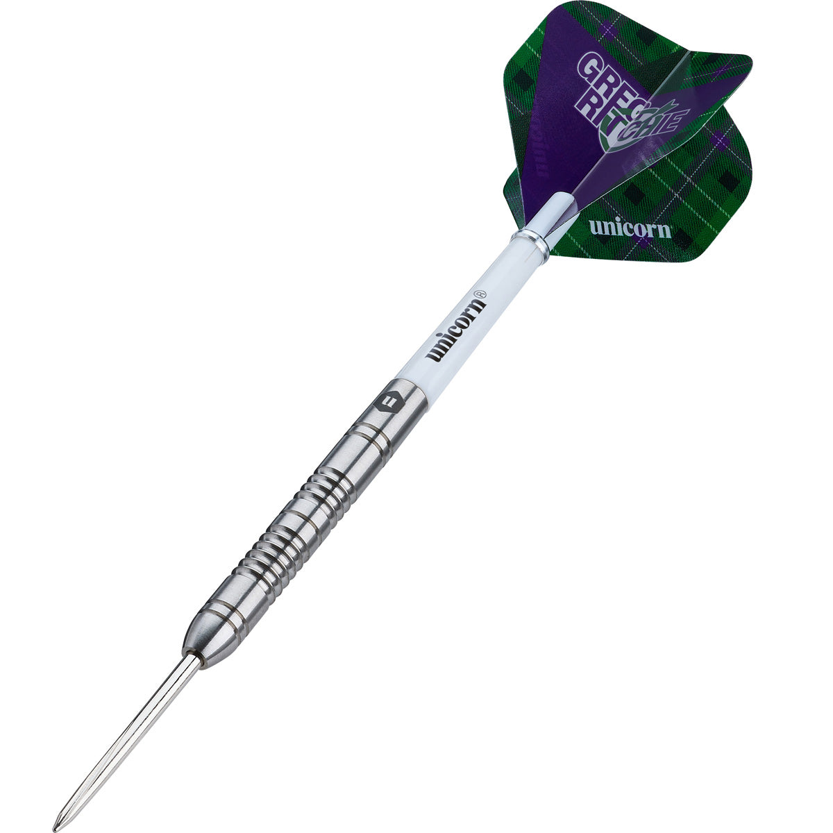 Greg Ritchie Steel Tip Darts angled product image displaying the barrel profile, grip layout, and design features