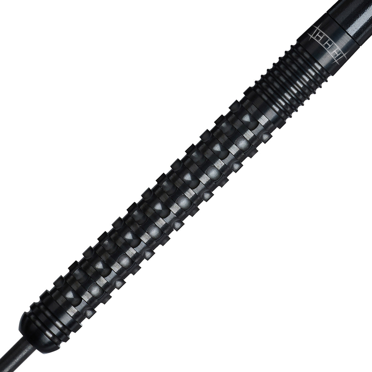 Henry Coates Phase 2 Steel Tip Darts close up image showing detailed grip patterns, machining, coating, and precision craftsmanship