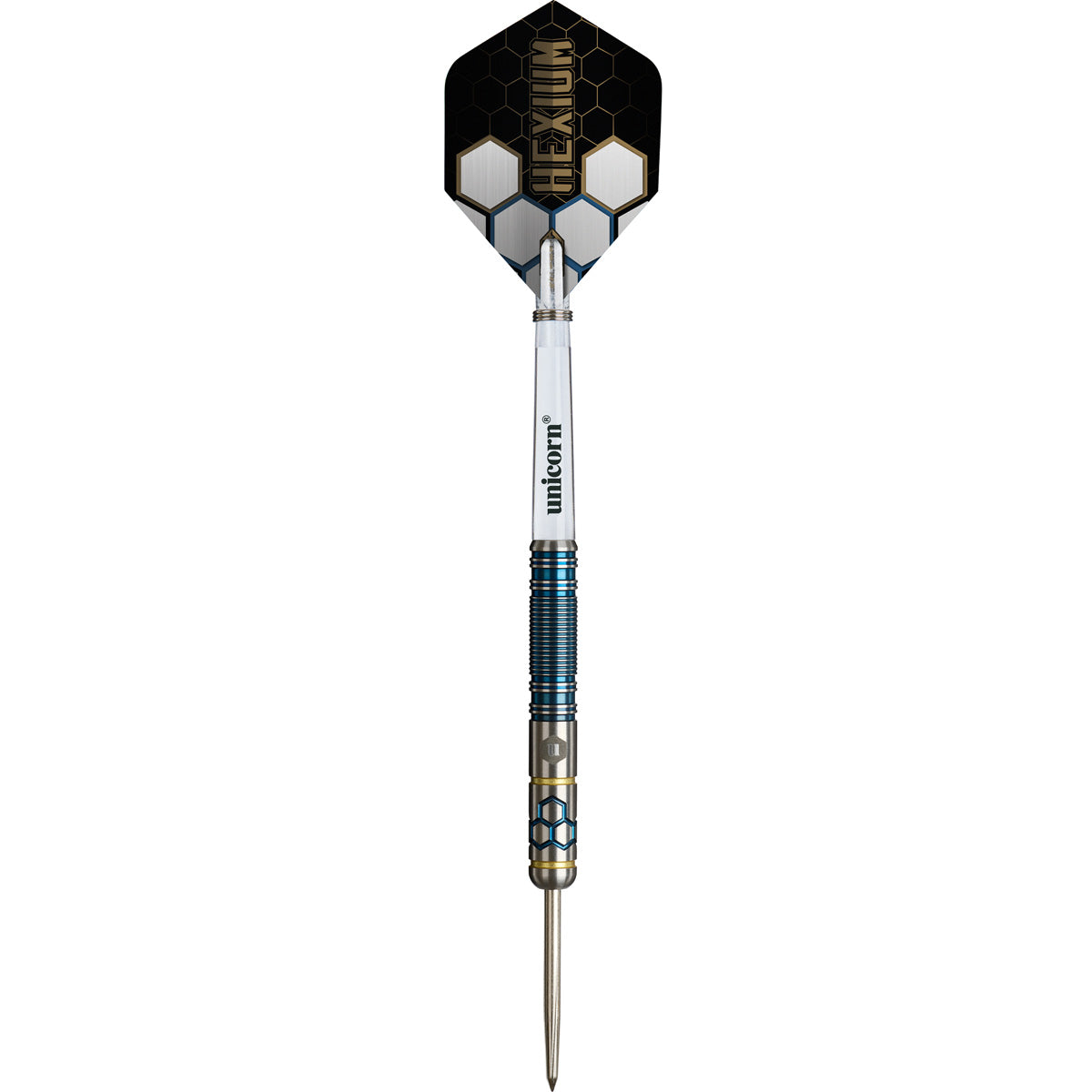 Hexium 2 Steel Tip Darts straight barrel profile image showing the full length design, grip positioning, and barrel geometry