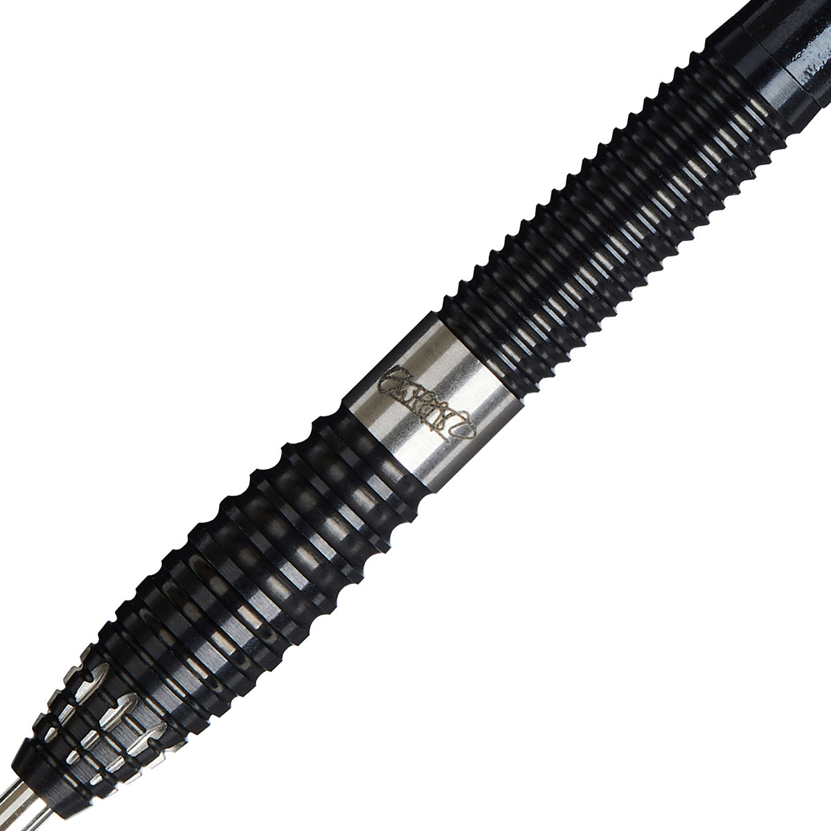 Owen Roelofs Steel Tip Darts close up image showing detailed grip patterns, machining, coating, and precision craftsmanship