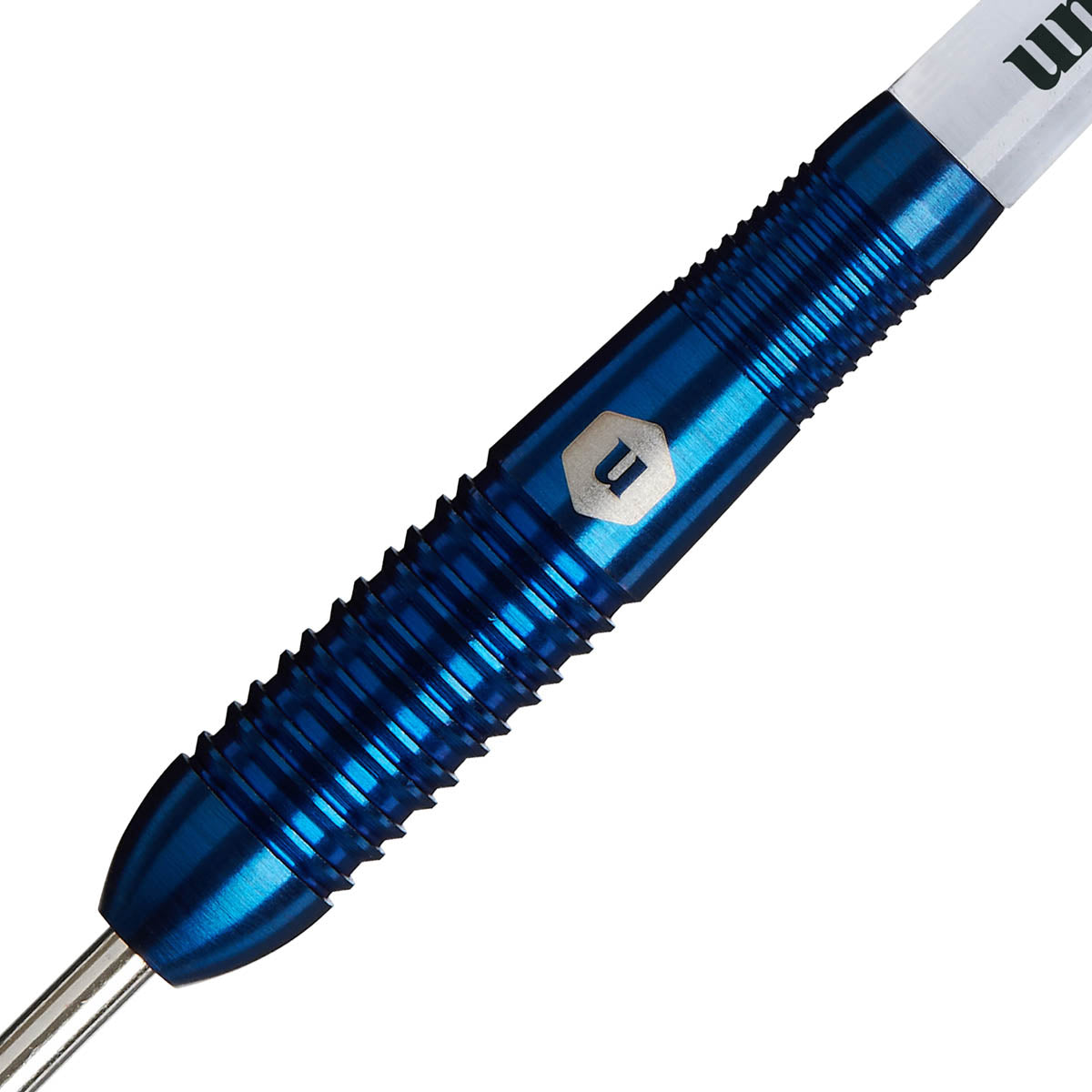 Prodigy S2 Steel Tip Darts close up image showing detailed grip patterns, machining, coating, and precision craftsmanship