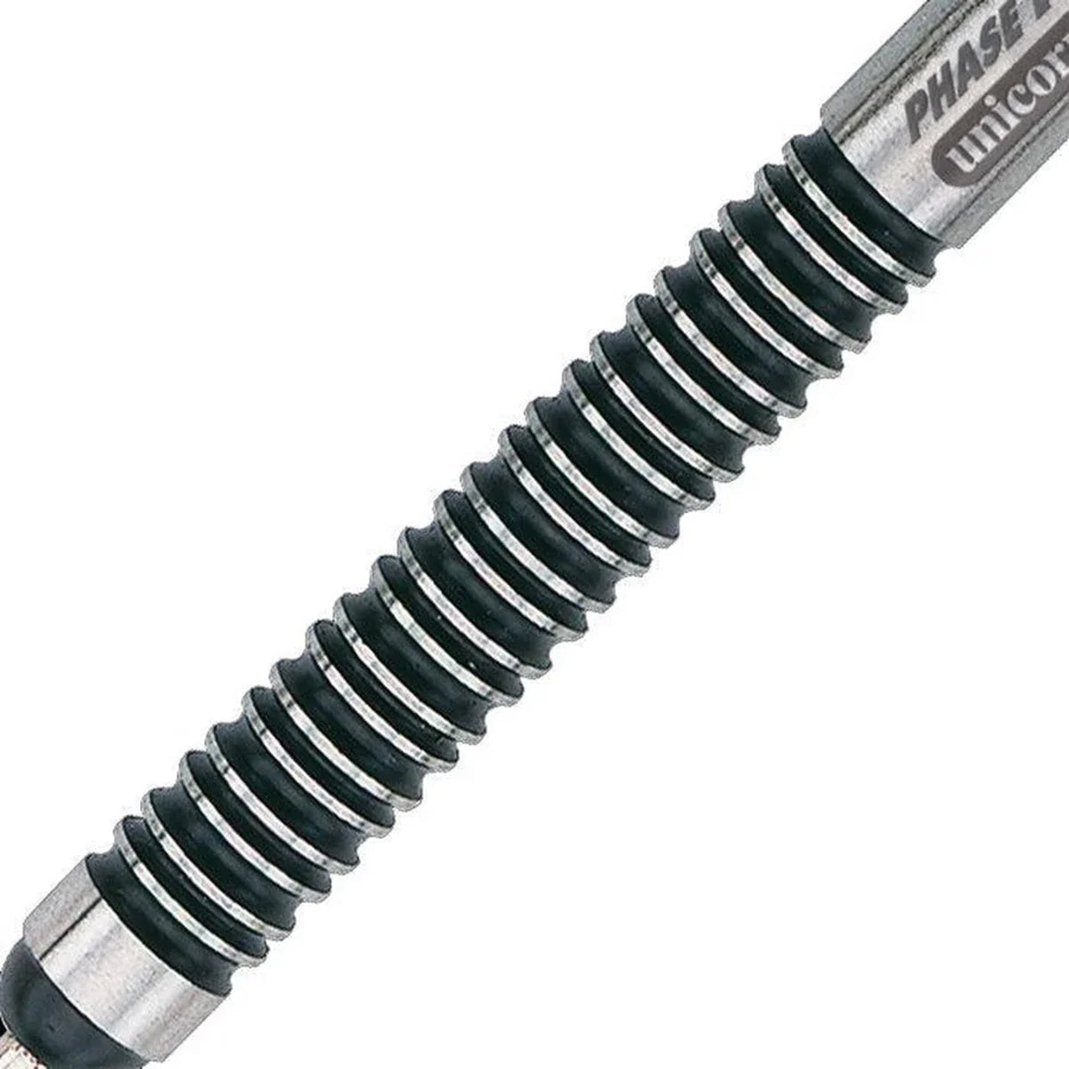 Purist Phase 1 Natural Steel Tip Darts close up image showing detailed grip patterns, machining, coating, and precision craftsmanship