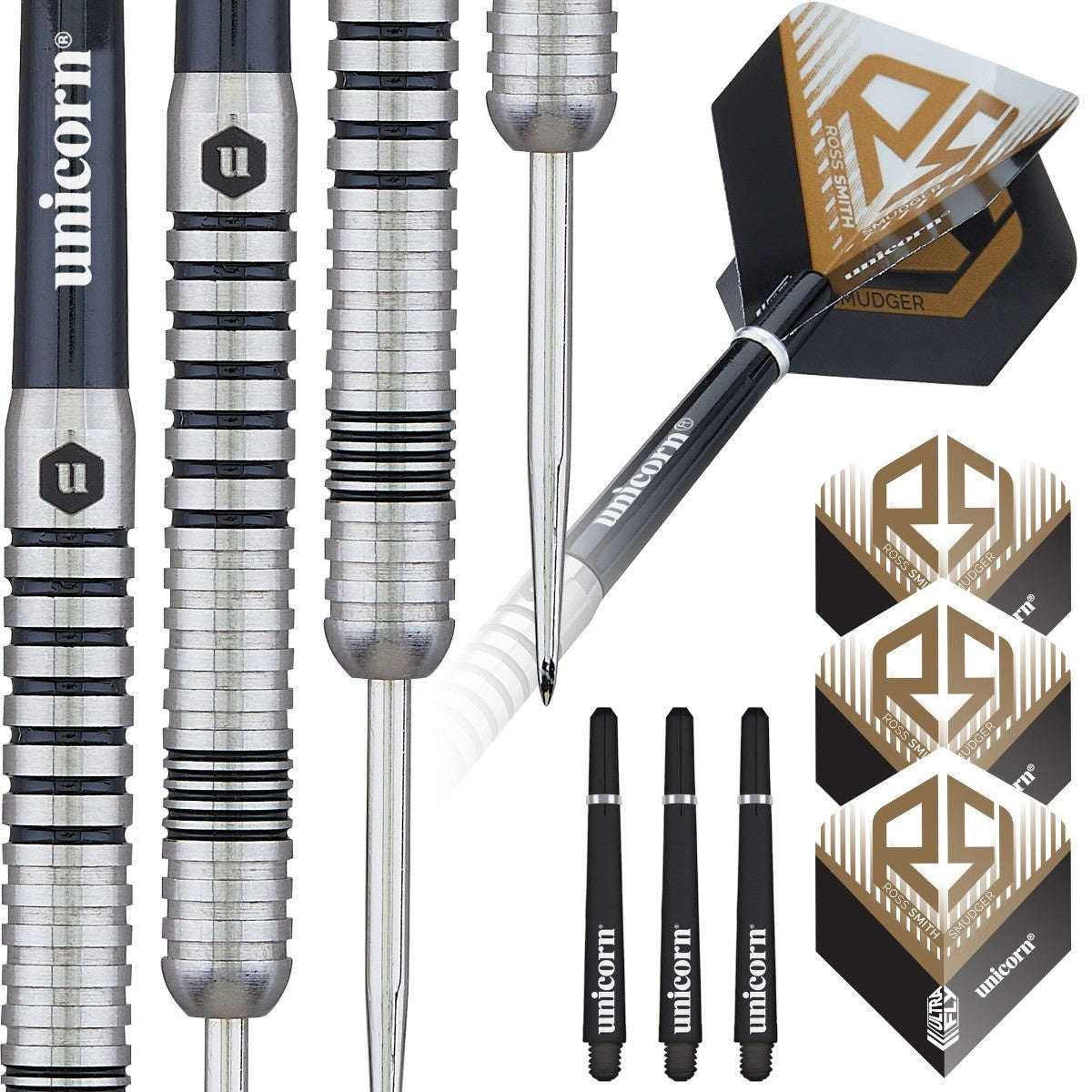 Ross Smith Smudger Steel Tip Darts contents image displaying everything included inside the package