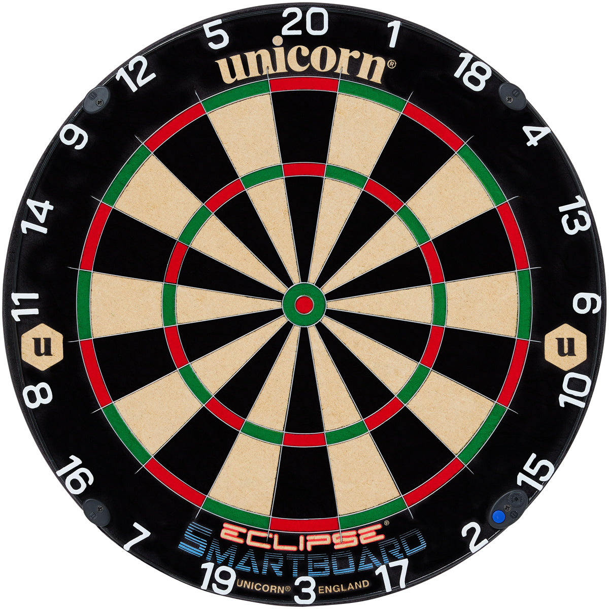 Unicorn Smartboard Eclipse Dartboard main product image showing the dartboard and product contents