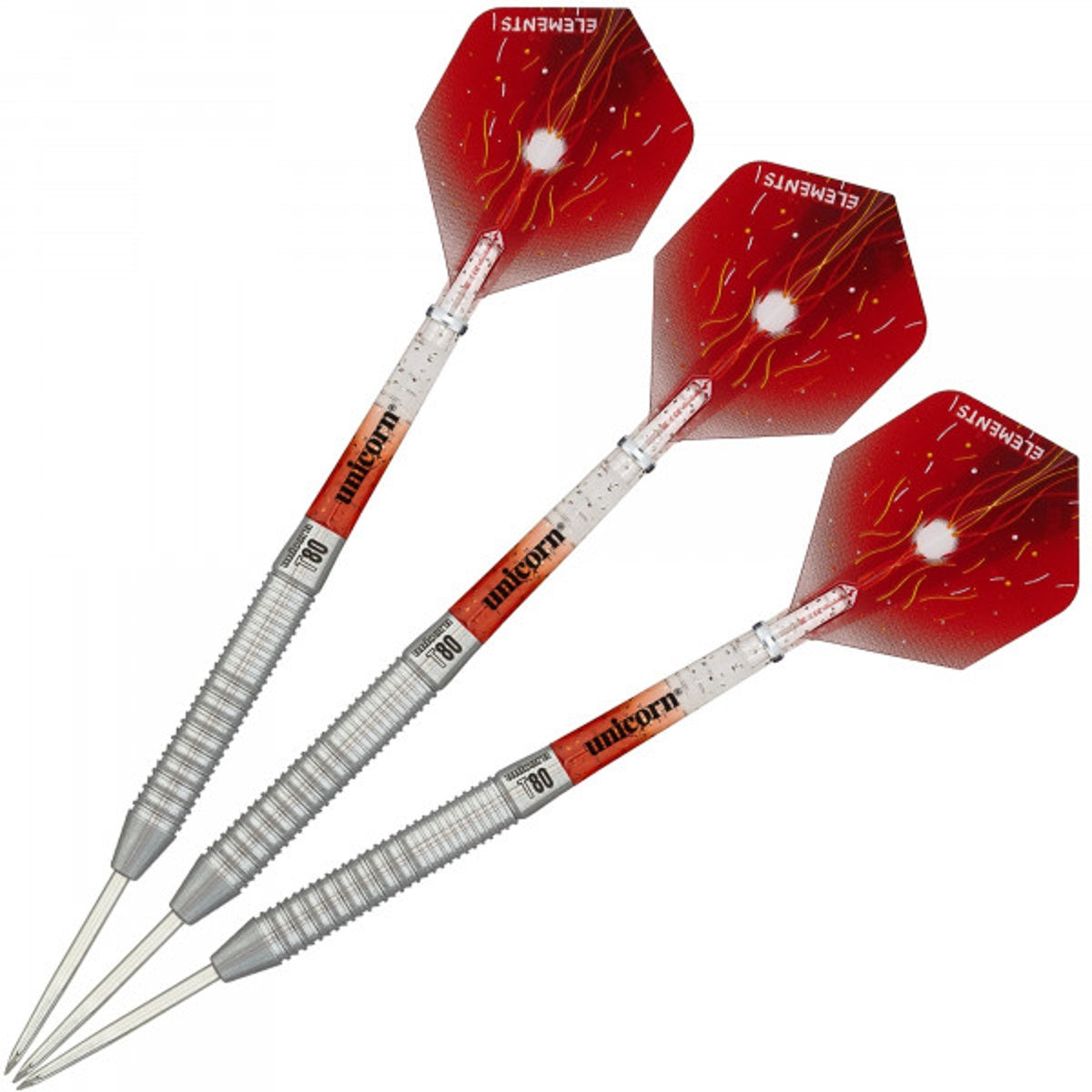 Striker Type 1 Steel Tip Darts image showing the complete three dart set together highlighting barrel design consistency and styling