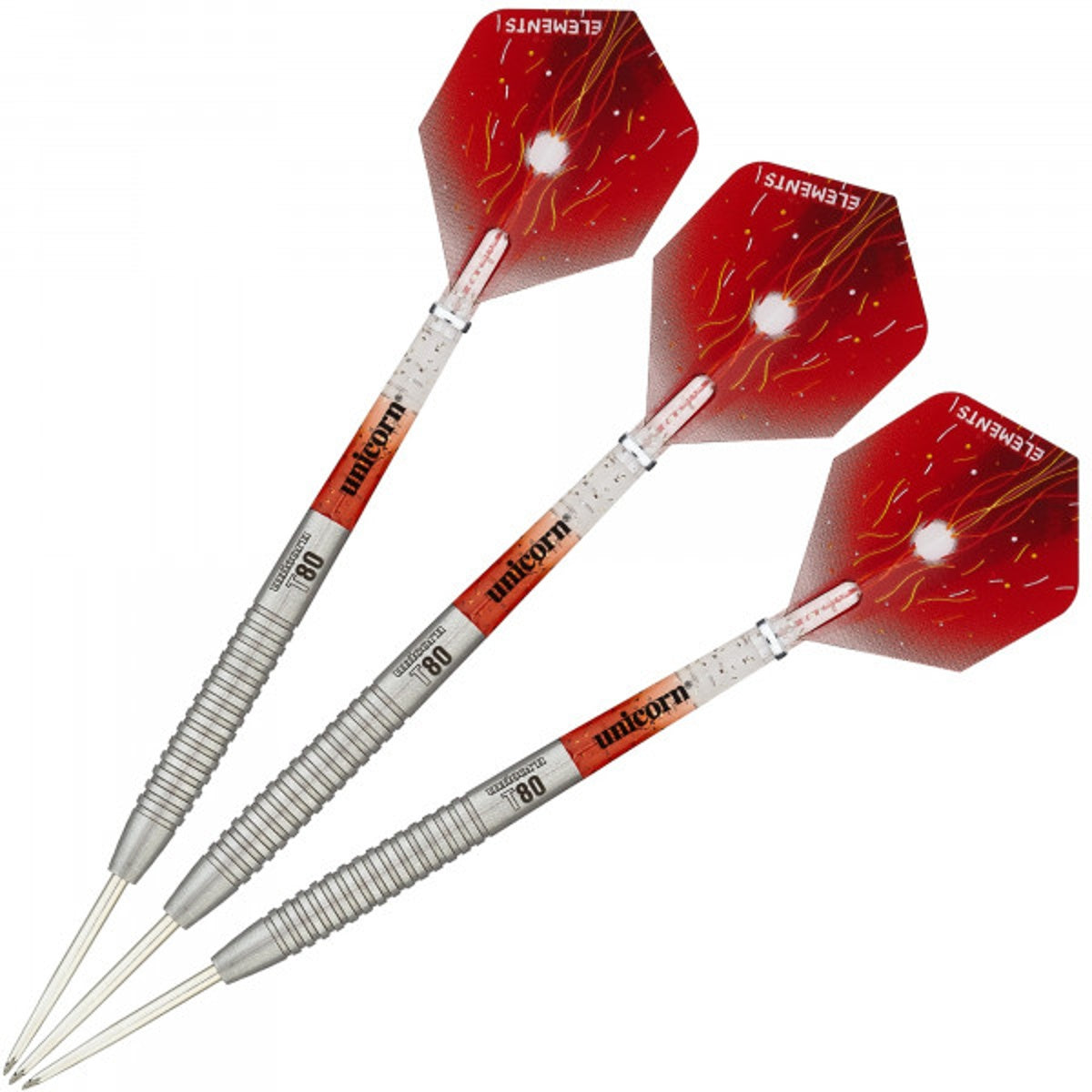 Striker Type 2 Steel Tip Darts image showing the complete three dart set together highlighting barrel design consistency and styling