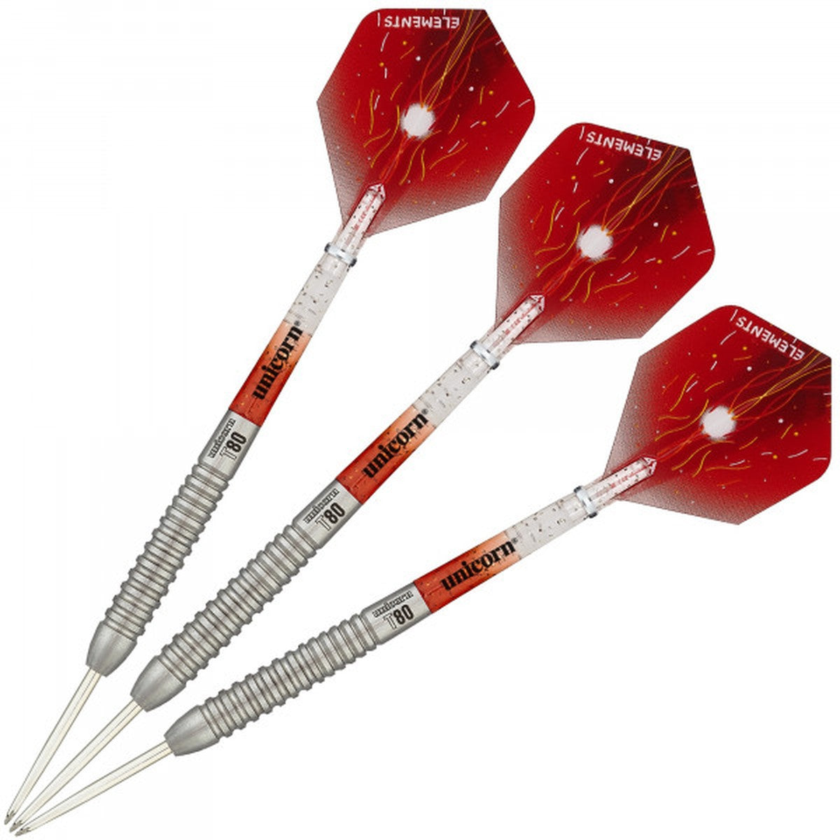 Striker Type 5 Steel Tip Darts image showing the complete three dart set together highlighting barrel design consistency and styling