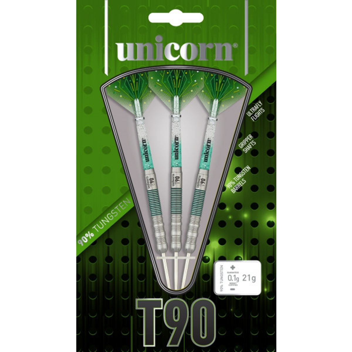 T90 Type 1 Core XL Green Steel Tip Darts packaging exterior image showing the outer box artwork, branding, and presentation design