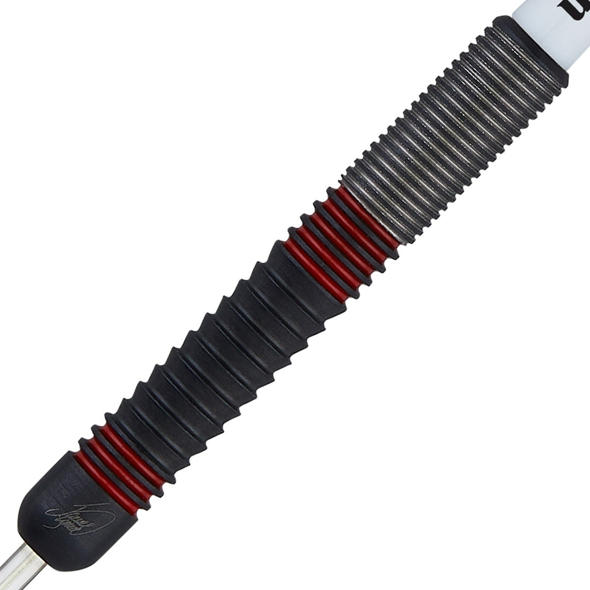 The Machine James Wade Steel Tip Darts close up image showing detailed grip patterns, machining, coating, and precision craftsmanship