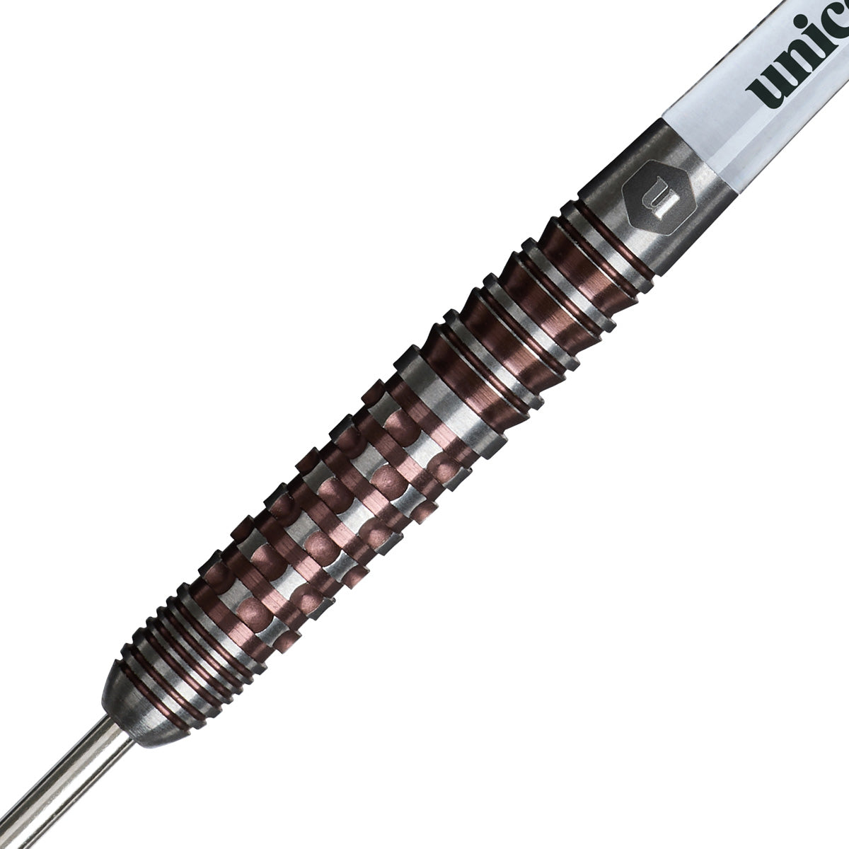 Tom Bissell Rosso Steel Tip Darts close up image showing detailed grip patterns, machining, coating, and precision craftsmanship