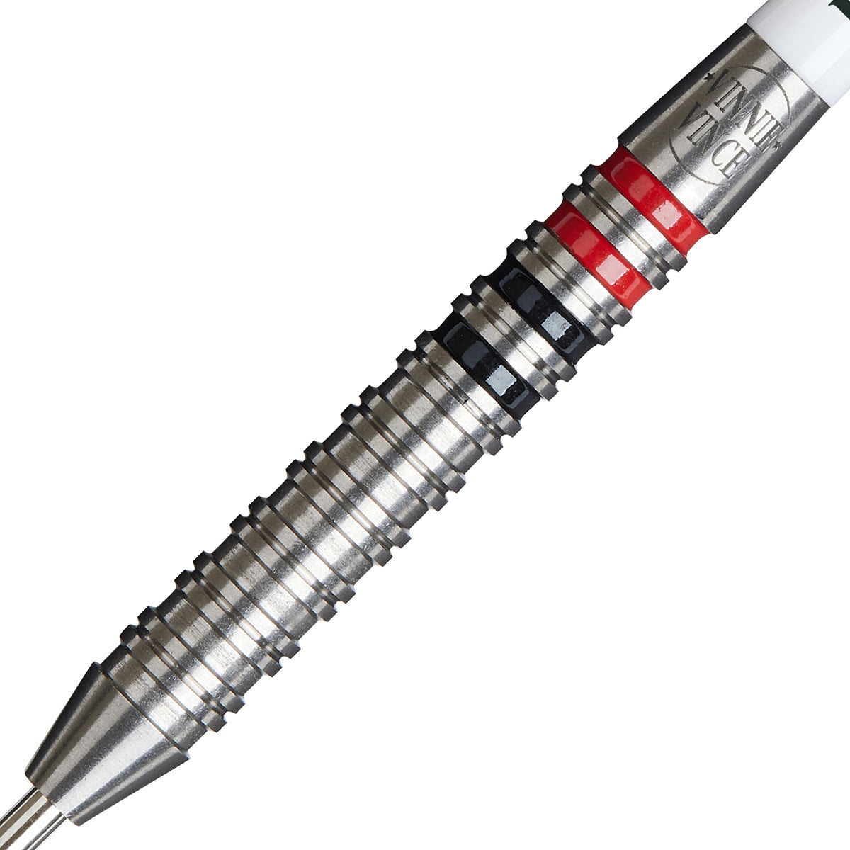 Vincent D'Hondt Steel Tip Darts close up image showing detailed grip patterns, machining, coating, and precision craftsmanship