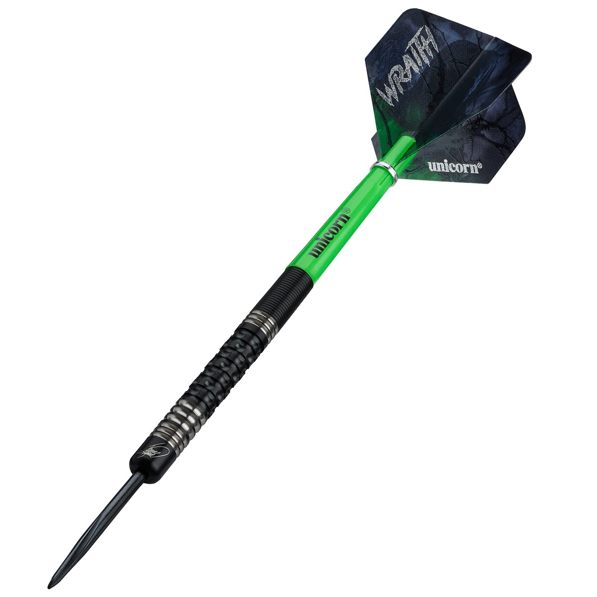 Wraith James Wade Phase 2 Steel Tip Darts angled product image displaying the barrel profile, grip layout, and design features