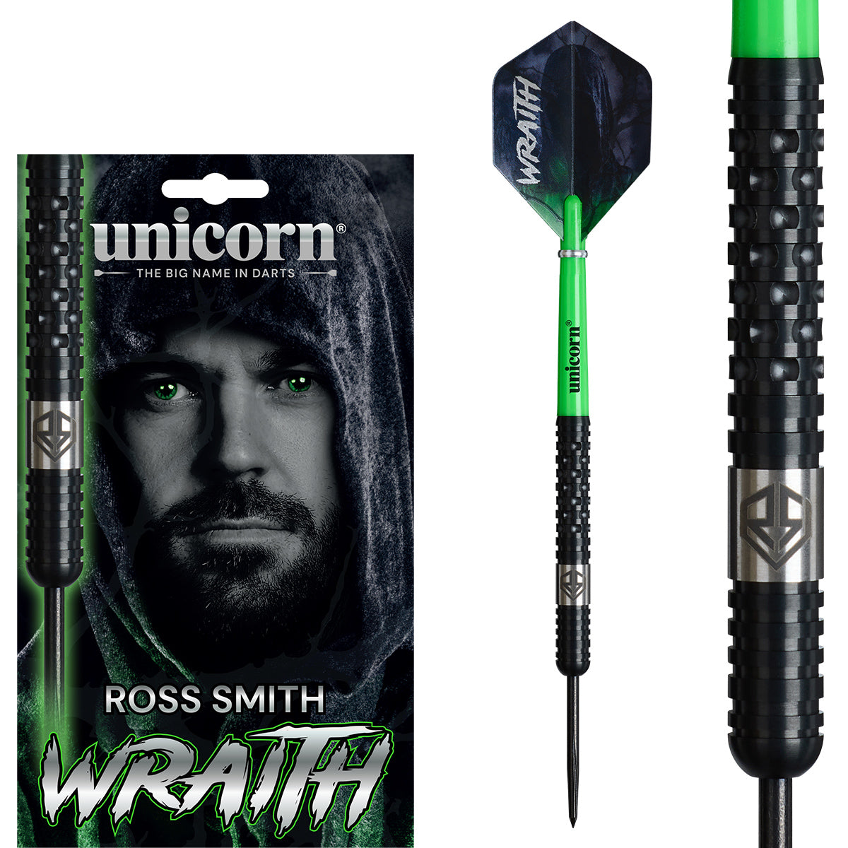 Wraith Ross Smith Steel Tip Darts main product image showing the darts, packaging, flights, shafts, and included accessories
