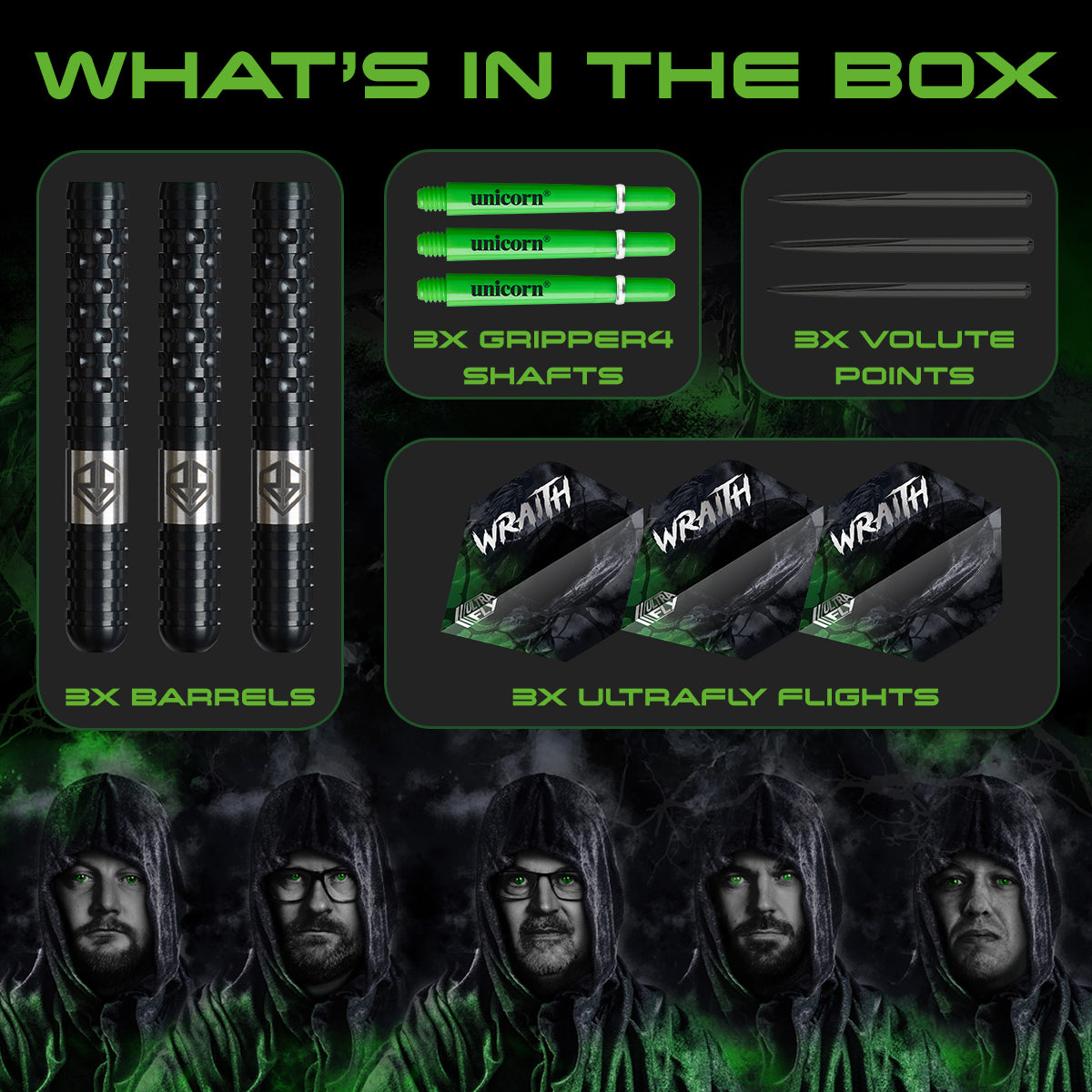 Wraith Ross Smith Steel Tip Darts contents image displaying everything included inside the package