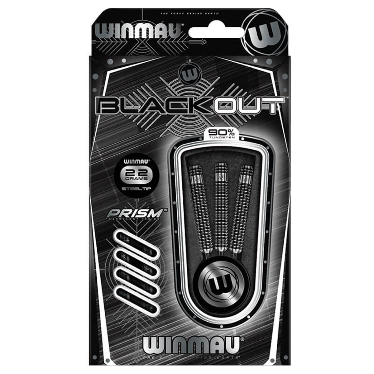 Winmau Blackout 90% Tungsten Steel Tip Darts - Straight Barrel