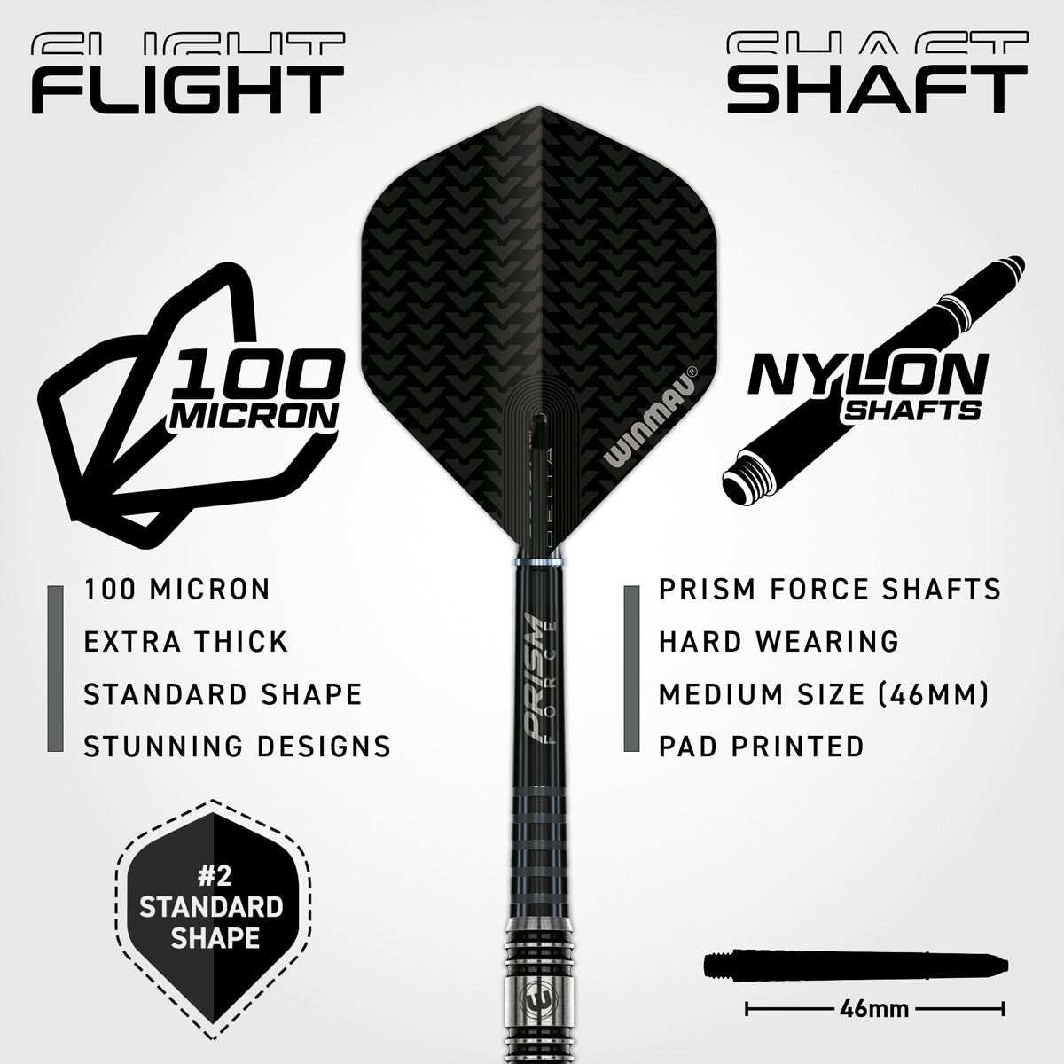 Blackout Straight Barrel Steel Tip Darts flight and stem image showing the included flight design, shaft setup, and branding details