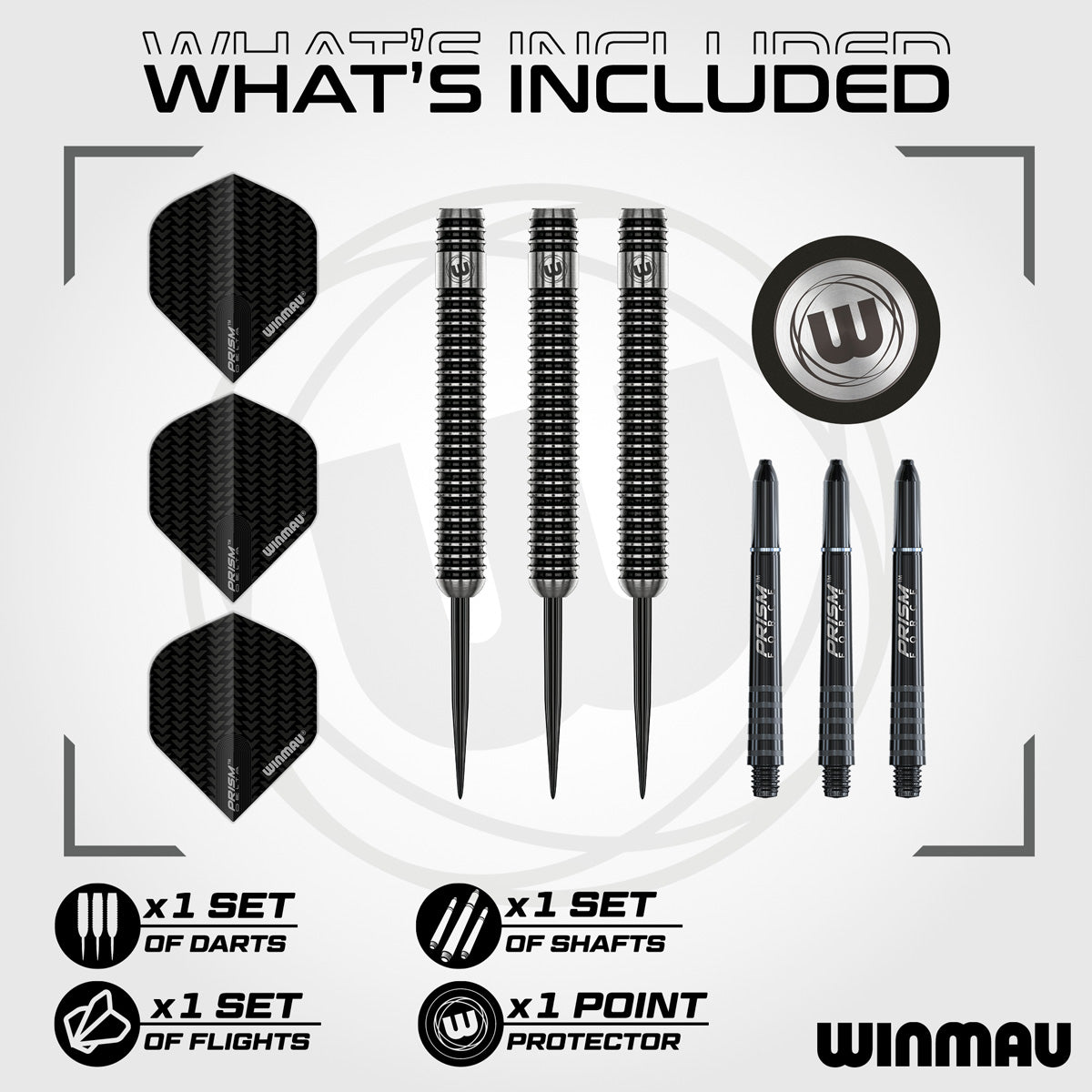 Blackout Straight Barrel Steel Tip Darts contents image displaying everything included inside the package