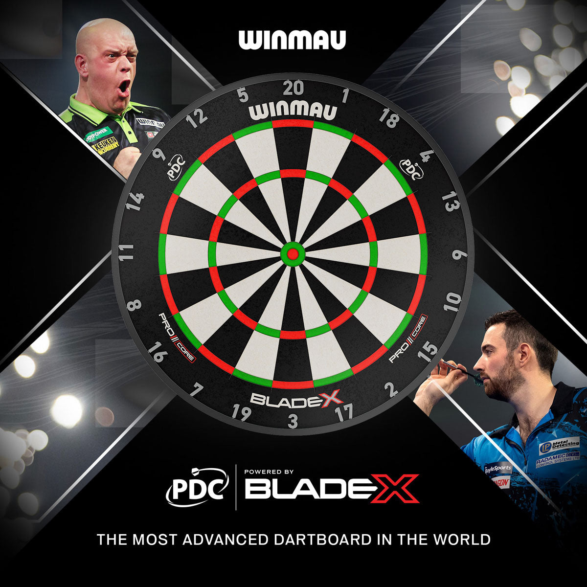 Winmau Blade X Official PDC Dartboard main product image showing the branding of the PDC and Winmau