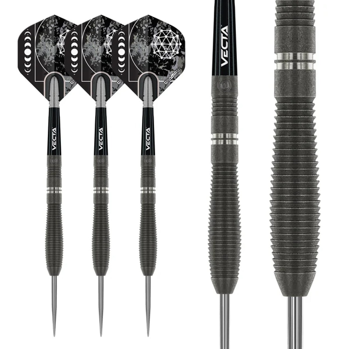 Callisto 02 Steel Tip Darts straight product image displaying the barrel profile, grip layout, and design features