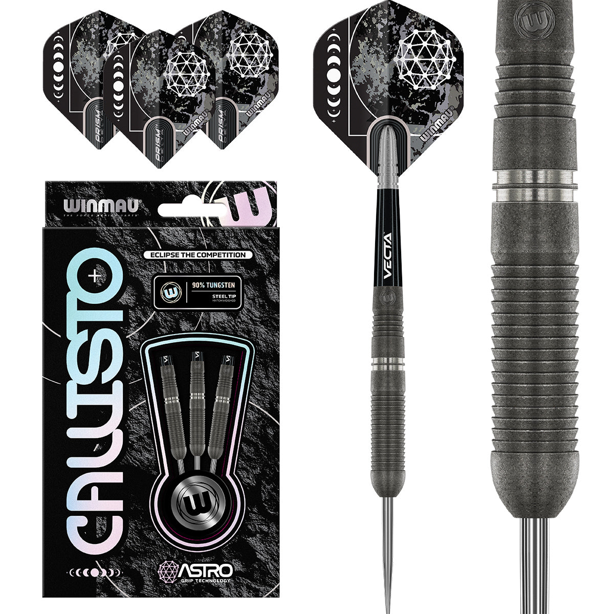 Callisto 03 Steel Tip Darts main product image showing the darts, packaging, flights, shafts, and included accessories