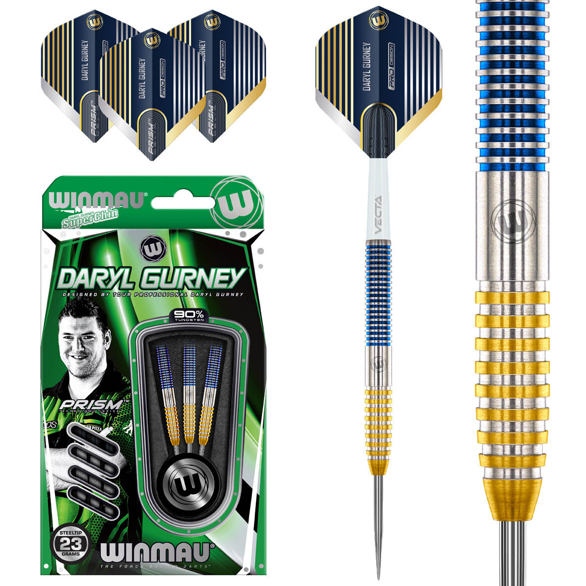 Daryl Gurney SC 1.0 Series Steel Tip Darts main product image showing the darts, packaging, flights, shafts, and included accessories