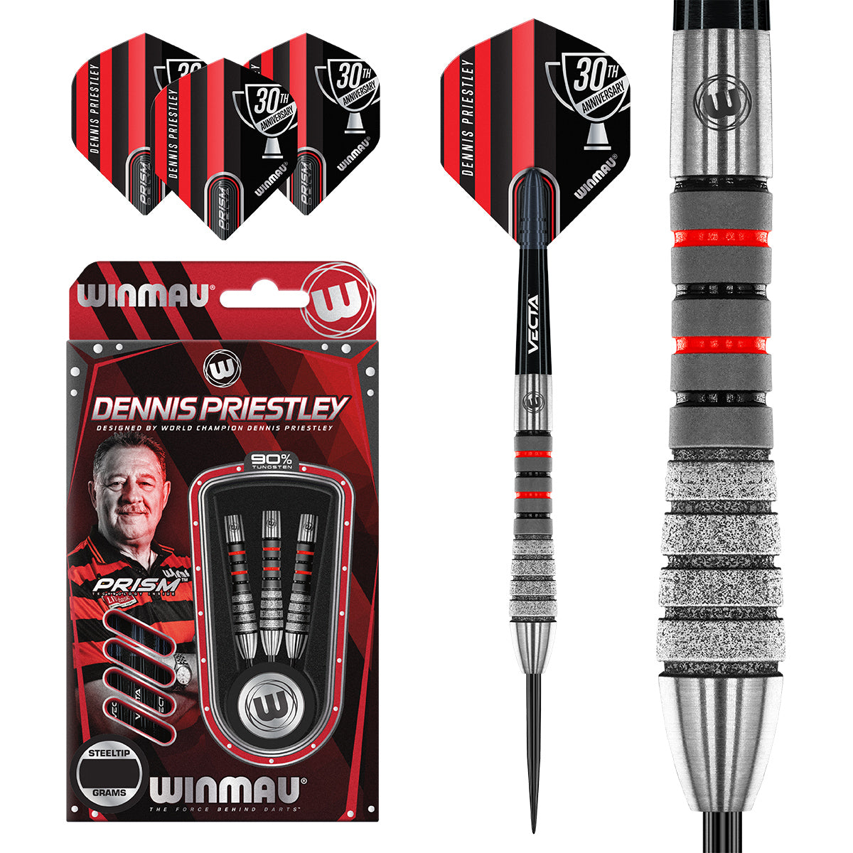 Dennis Priestley Diamond 3 Zero Steel Tip Darts main product image showing the darts, packaging, flights, shafts, and included accessories