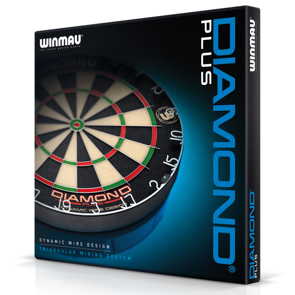 Winmau Diamond Plus Dartboard outer box image showing the retail packaging and branding