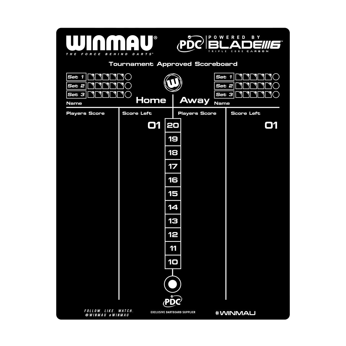 Winmau Dry Wipe Score Board PDC Design rear view image showing the back of the product and key features