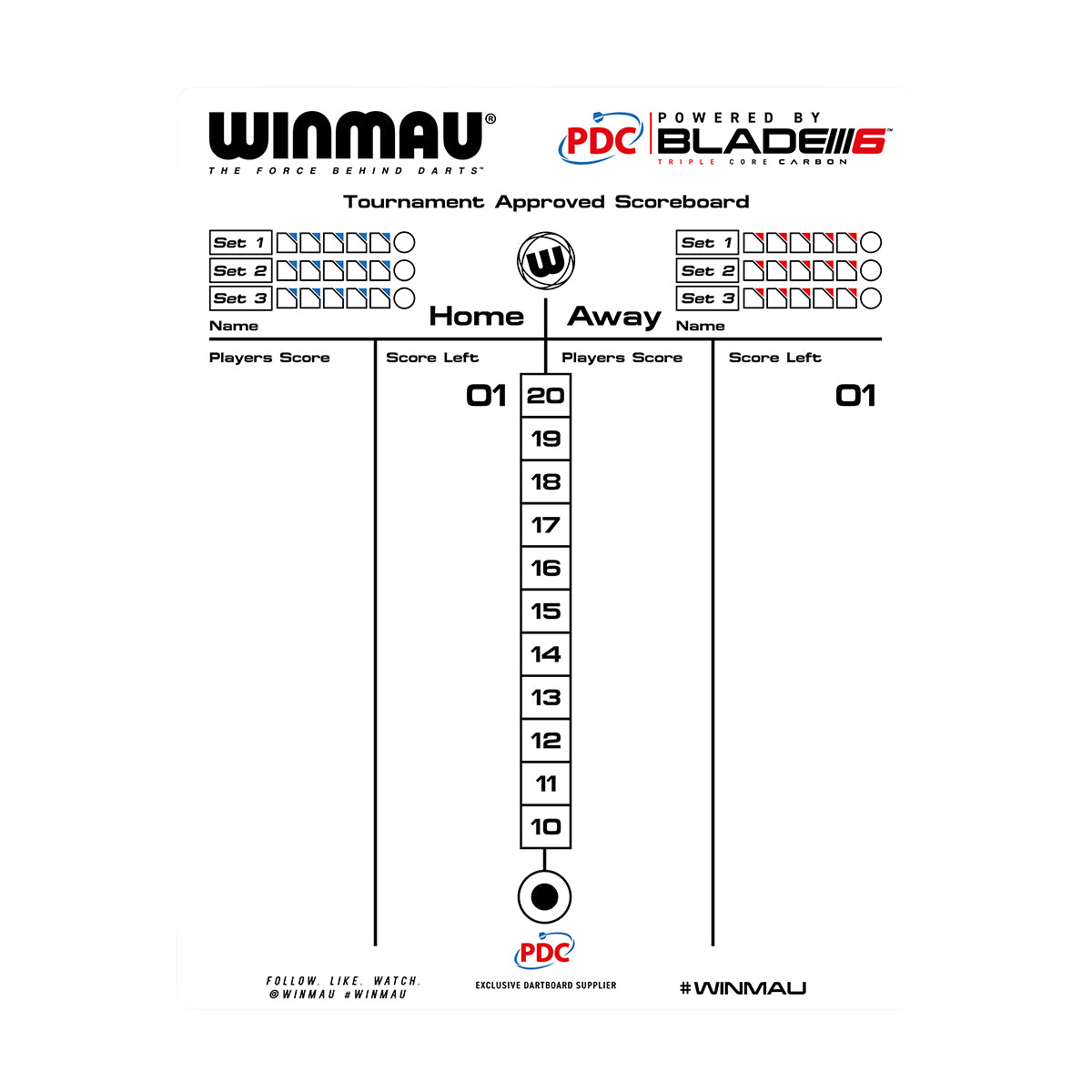 Winmau Dry Wipe Score Board PDC Design main product image showing the score board and included contents