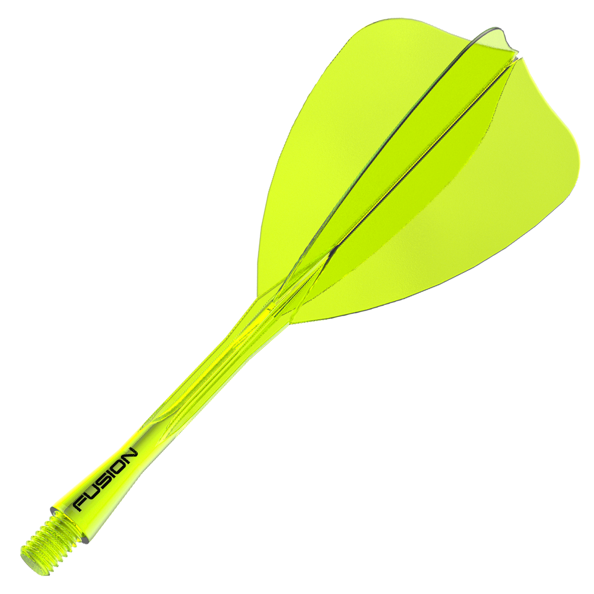 Winmau Fusion Arrow Integrated Flight & Shaft Yellow angled view highlighting the product design and profile.