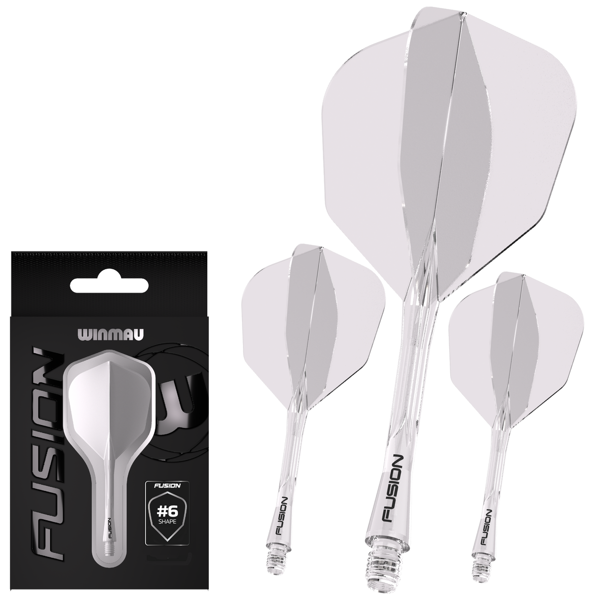 Fusion Integrated Flight & Shaft Clear No6 by Winmau image showing the retail packaging.