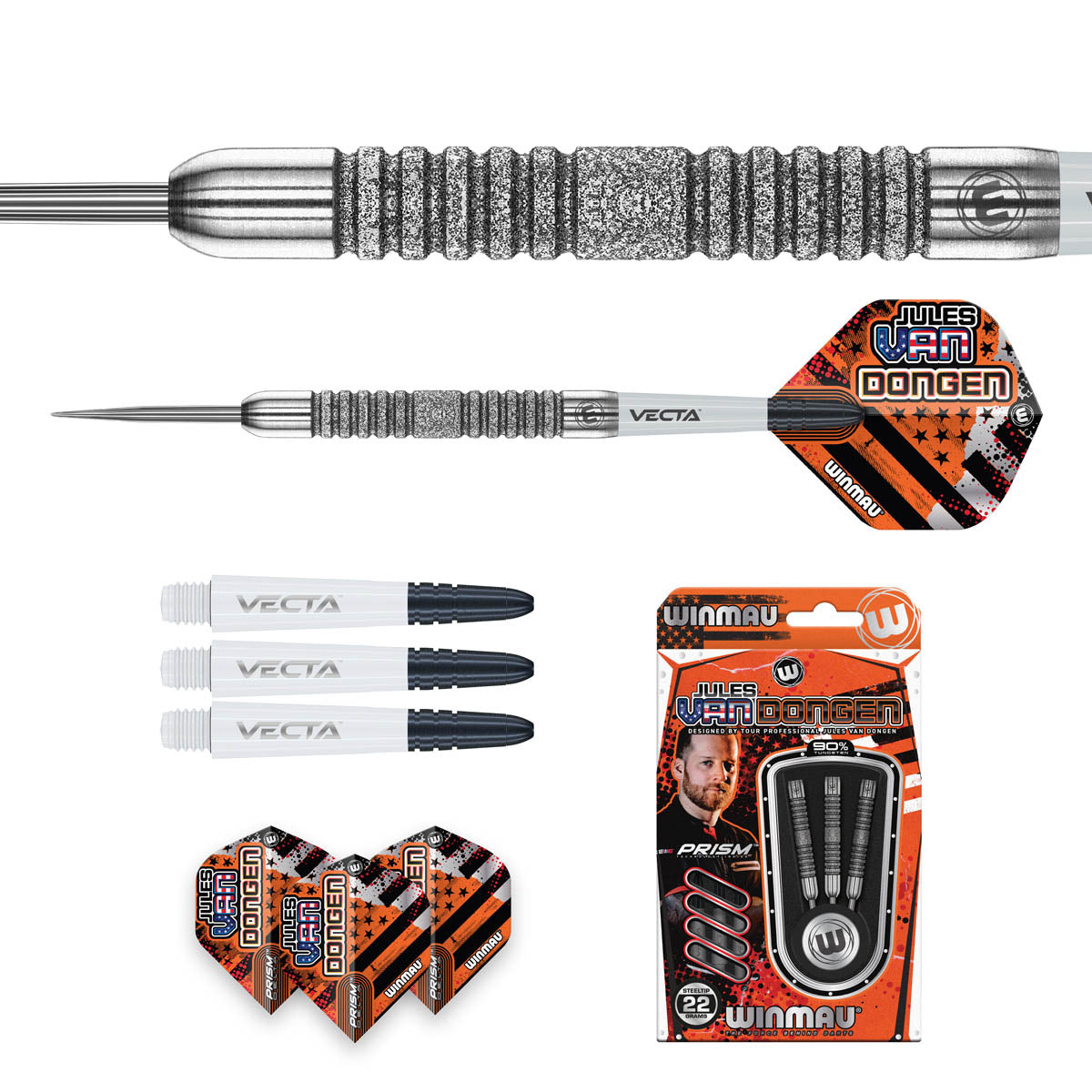 Jules van Dongen Steel Tip Darts contents image displaying everything included inside the package