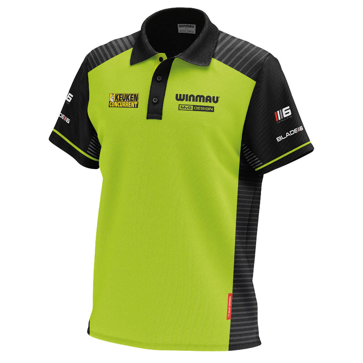 Michael van Gerwen MvG Pro Line Tour Shirt by Winmau front view image showing the complete shirt design, colours, and sponsor branding