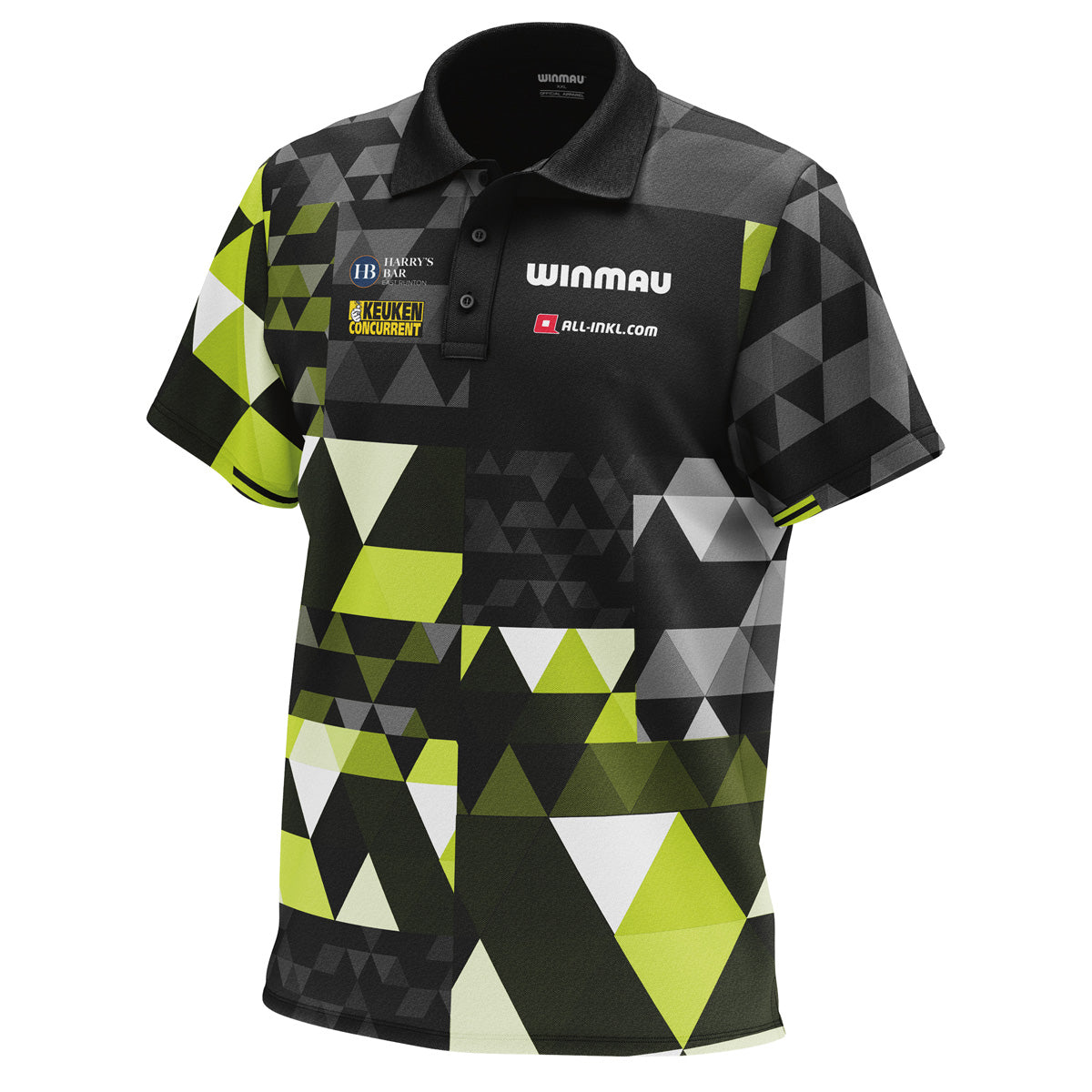 Winmau MvG Fan Edition Polo front view image showing the complete polo design, colours, and sponsor branding