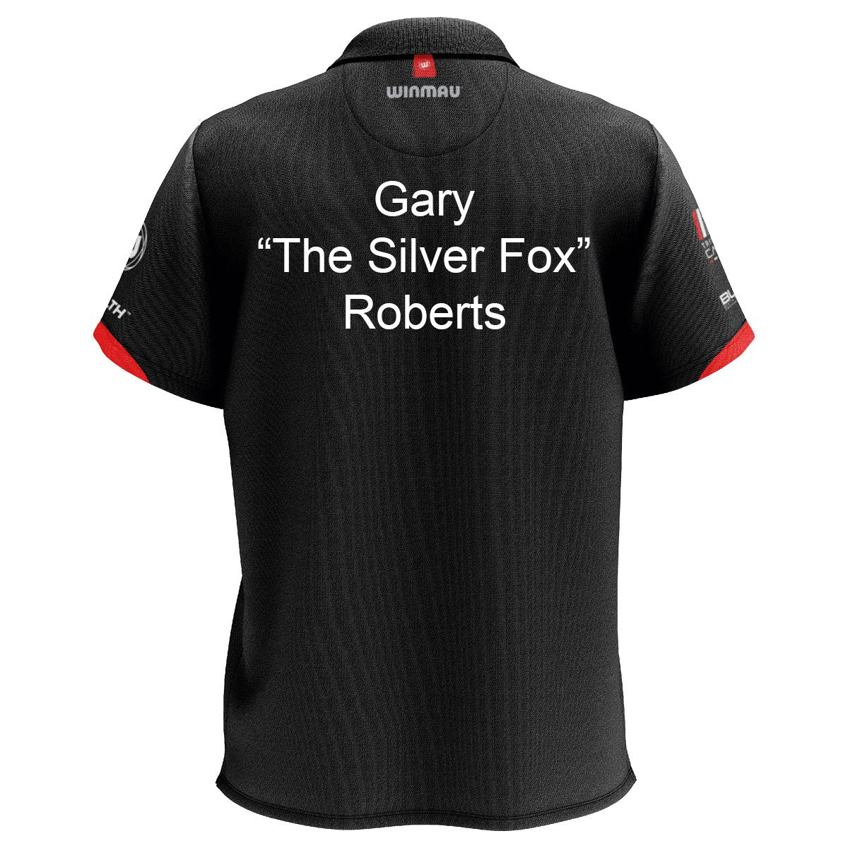 Winmau Pro Line Polo Blade 6 Dart Shirt example image showing a personalised shirt with custom name and printed details displayed on the garment.