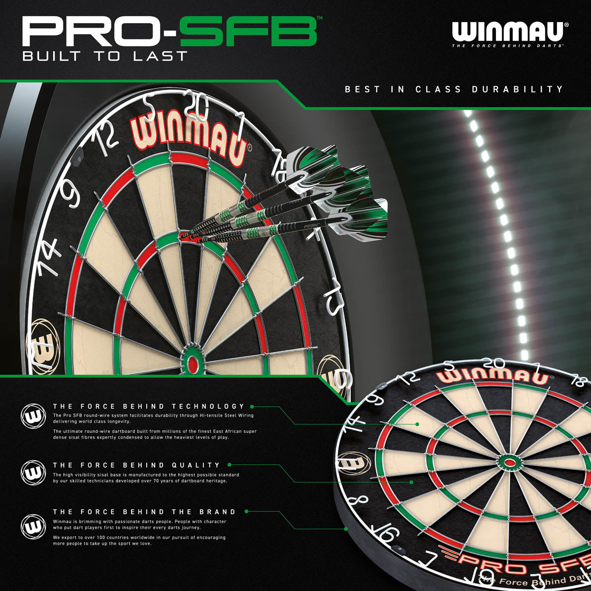 Winmau Pro SFB Dartboard outer box rear alternate image showing the retail packaging and branding