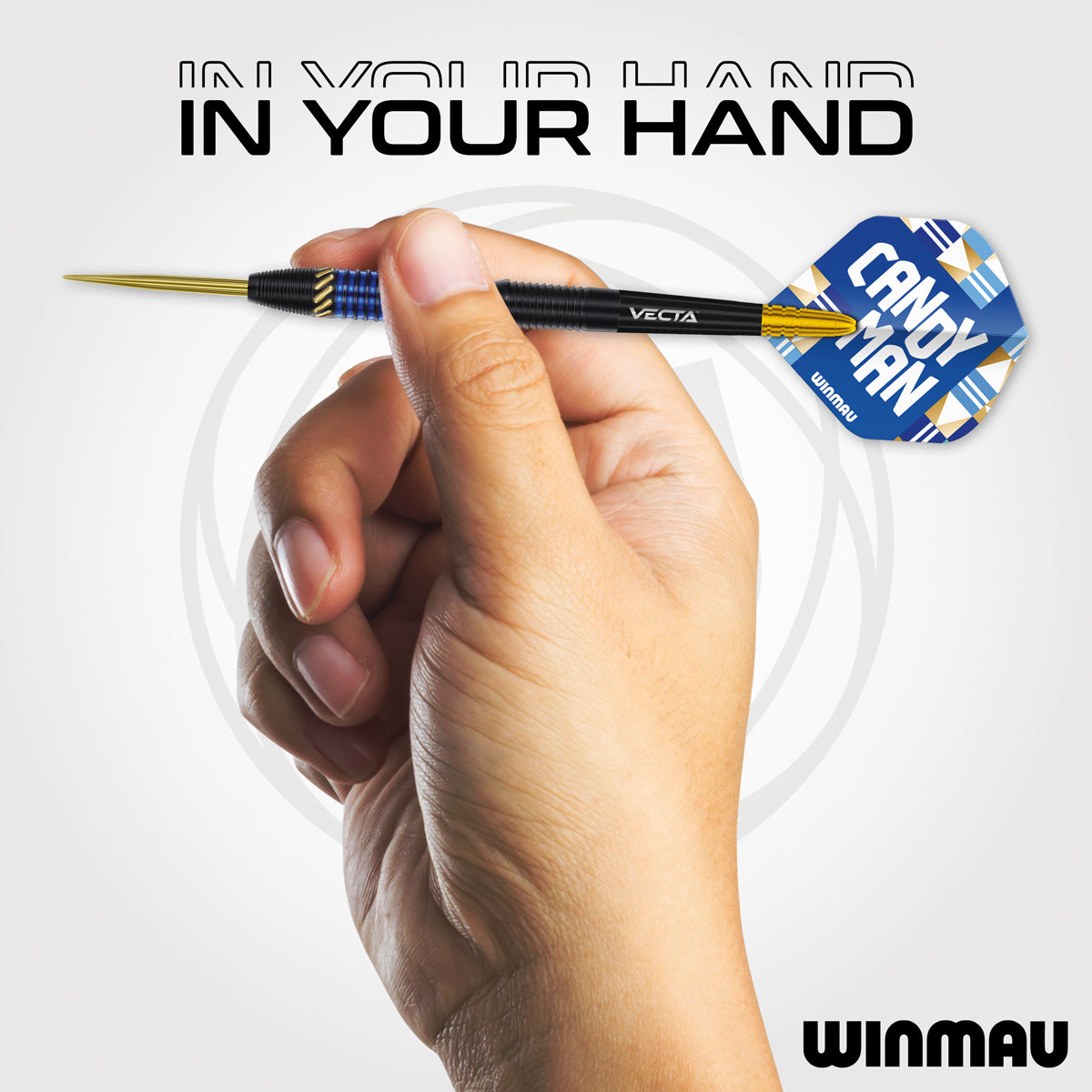 Rashad Sweeting Steel Tip Darts in hand image showing the barrel held in a player's hand to demonstrate grip position, scale, and profile shape