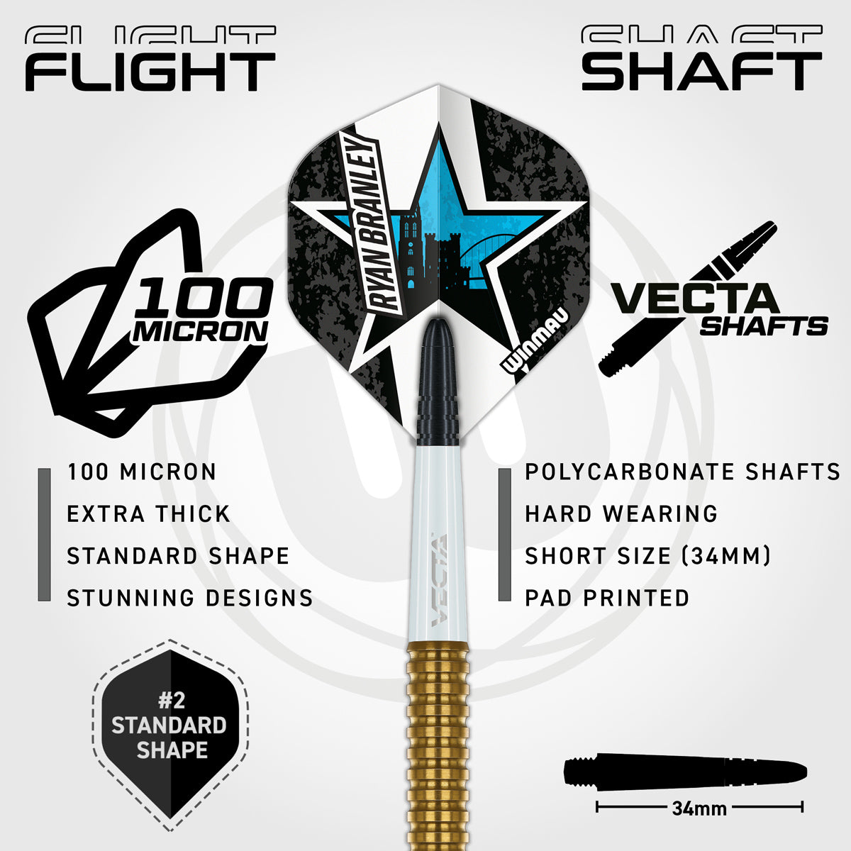 Ryan Branley Steel Tip Darts flight and stem image showing the included flight design, shaft setup, and branding details