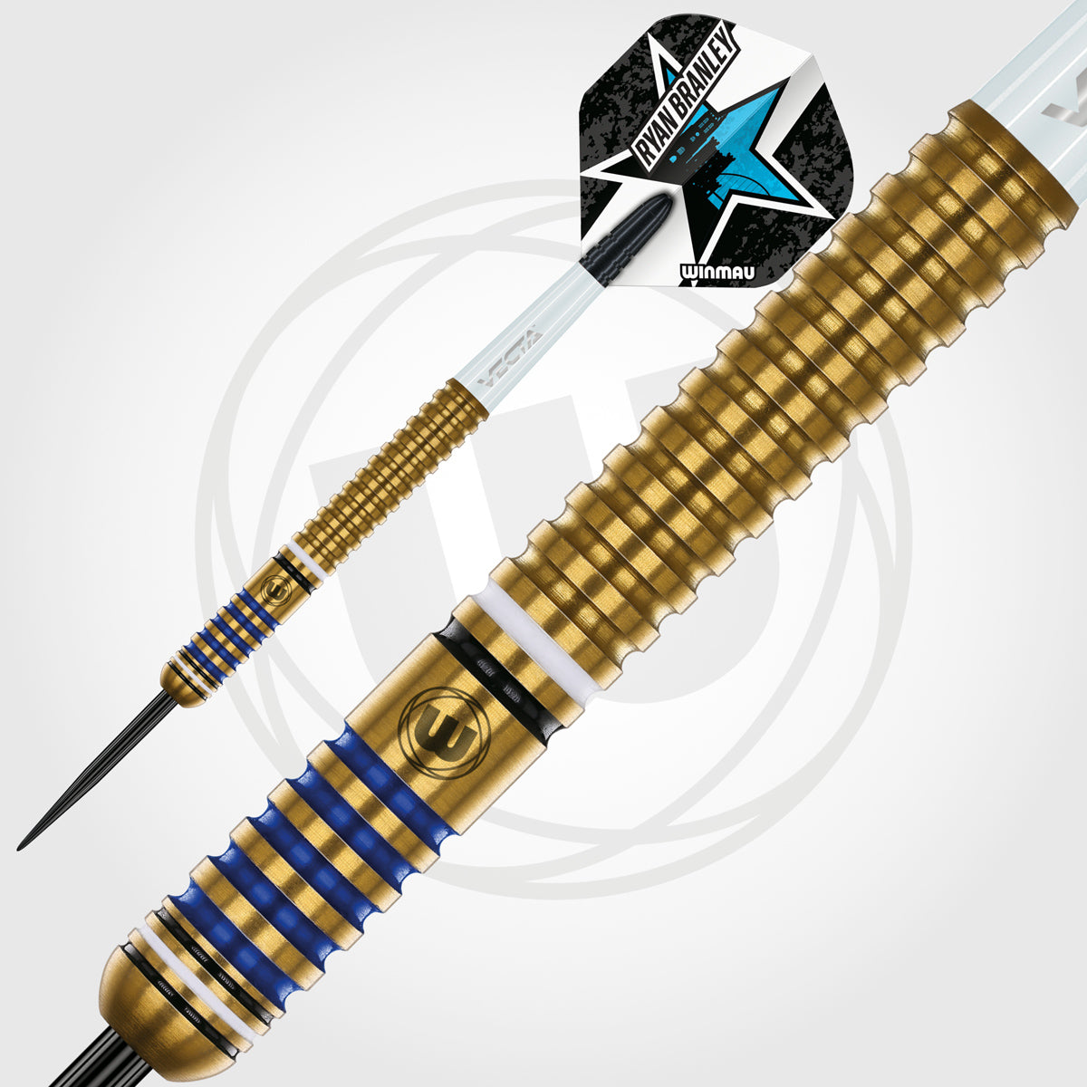 Ryan Branley Steel Tip Darts close up image showing detailed grip patterns, machining, coating, and precision craftsmanship
