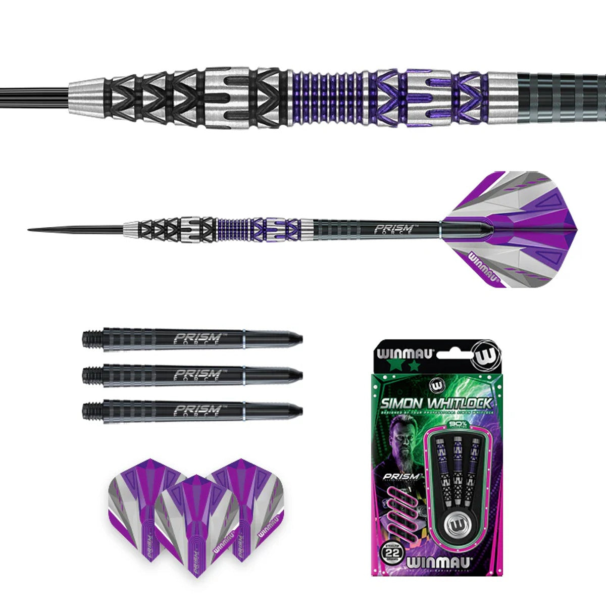 Simon Whitlock Special Edition Steel Tip Darts contents image displaying everything included inside the package