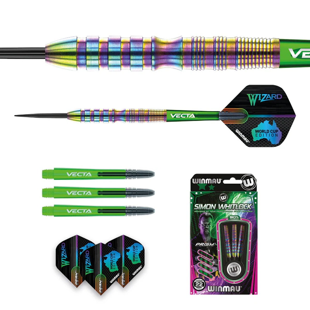 Simon Whitlock 90% Tungsten World Cup Rainbow SE Edition Steel Tip Darts by Winmau