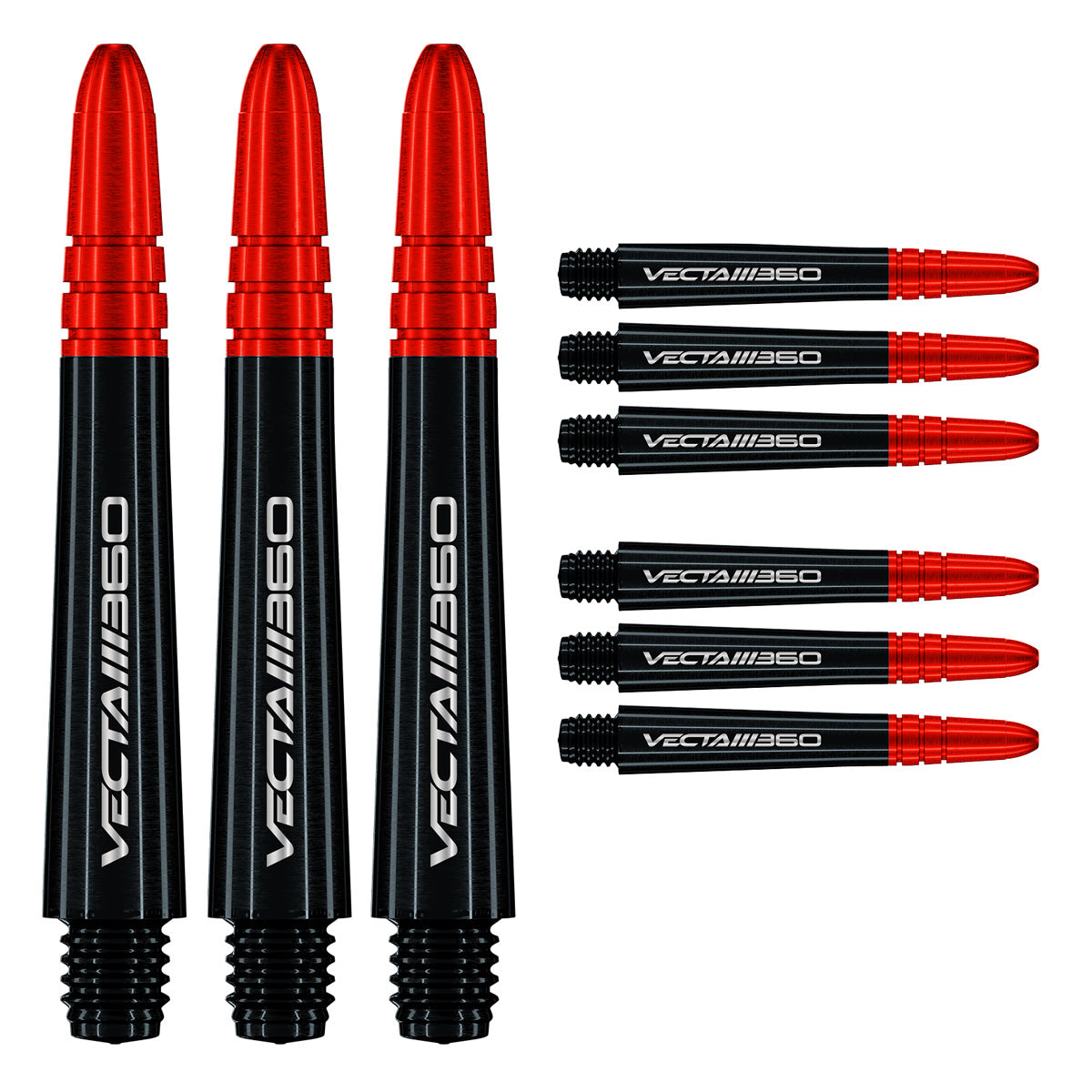 Winmau Vecta Blade 360 Dart Stems Shafts Black main product image showing the stems, packaging, and included contents