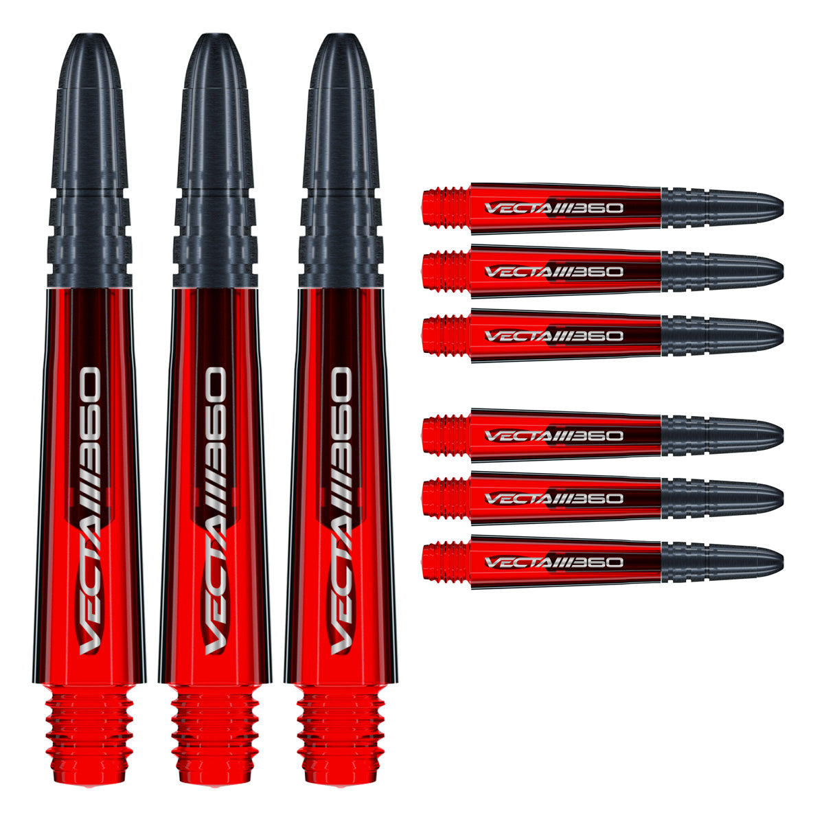 Winmau Vecta Blade 360 Dart Stems Shafts Red main product image showing the stems, packaging, and included contents