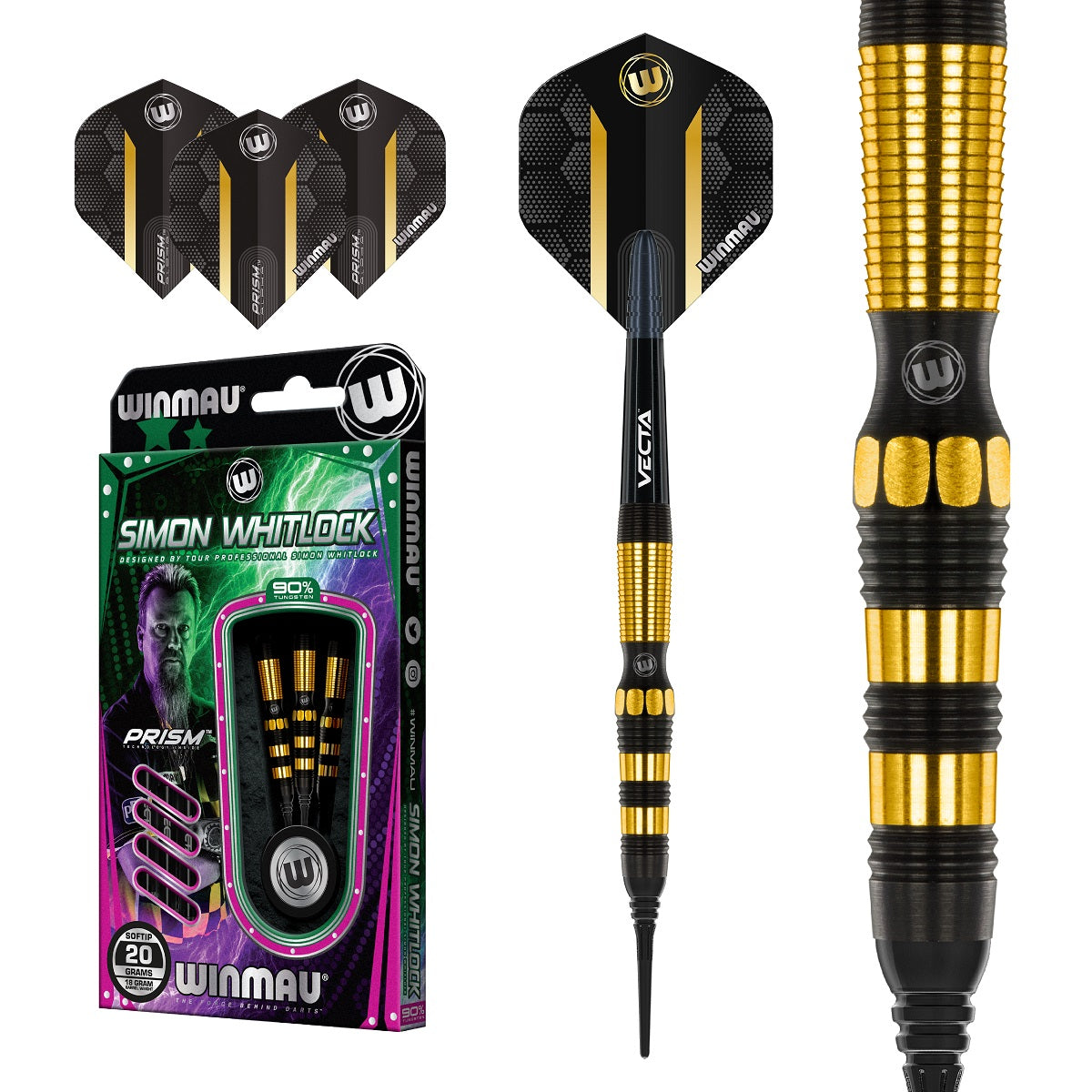 Simon Whitlock Gold - Black 90% Tungsten Soft Tip Darts by Winmau