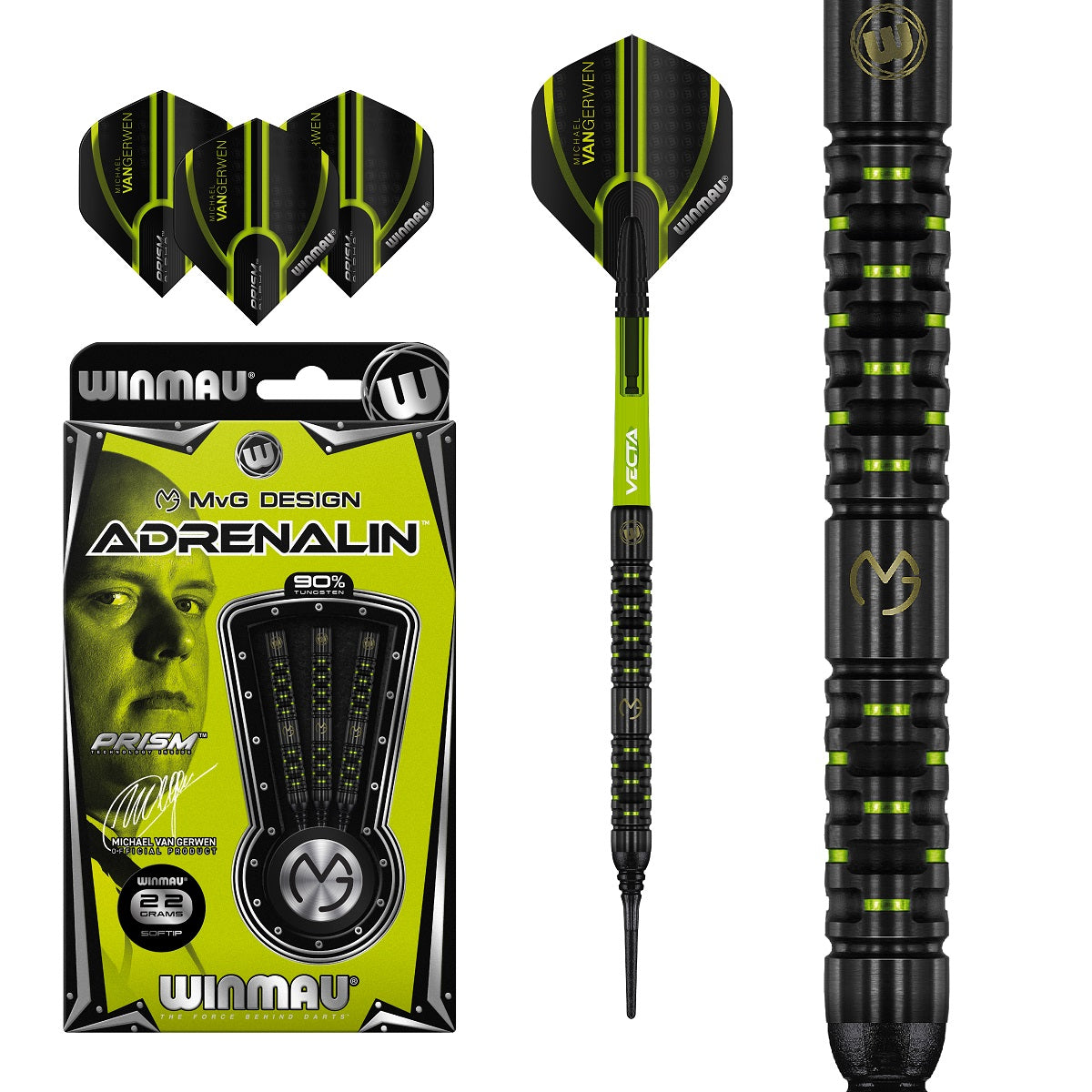 Michael Van Gerwen MVG Adrenalin 90% Tungsten Soft Tip Darts by Winmau