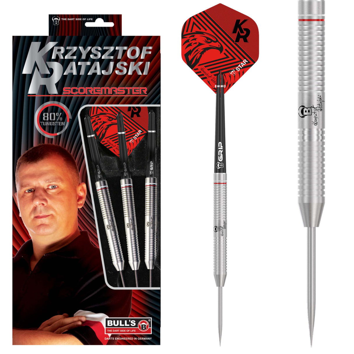 Krzysztof Ratajski Scoremaster 80% Tungsten Steel Tip Darts by Bulls
