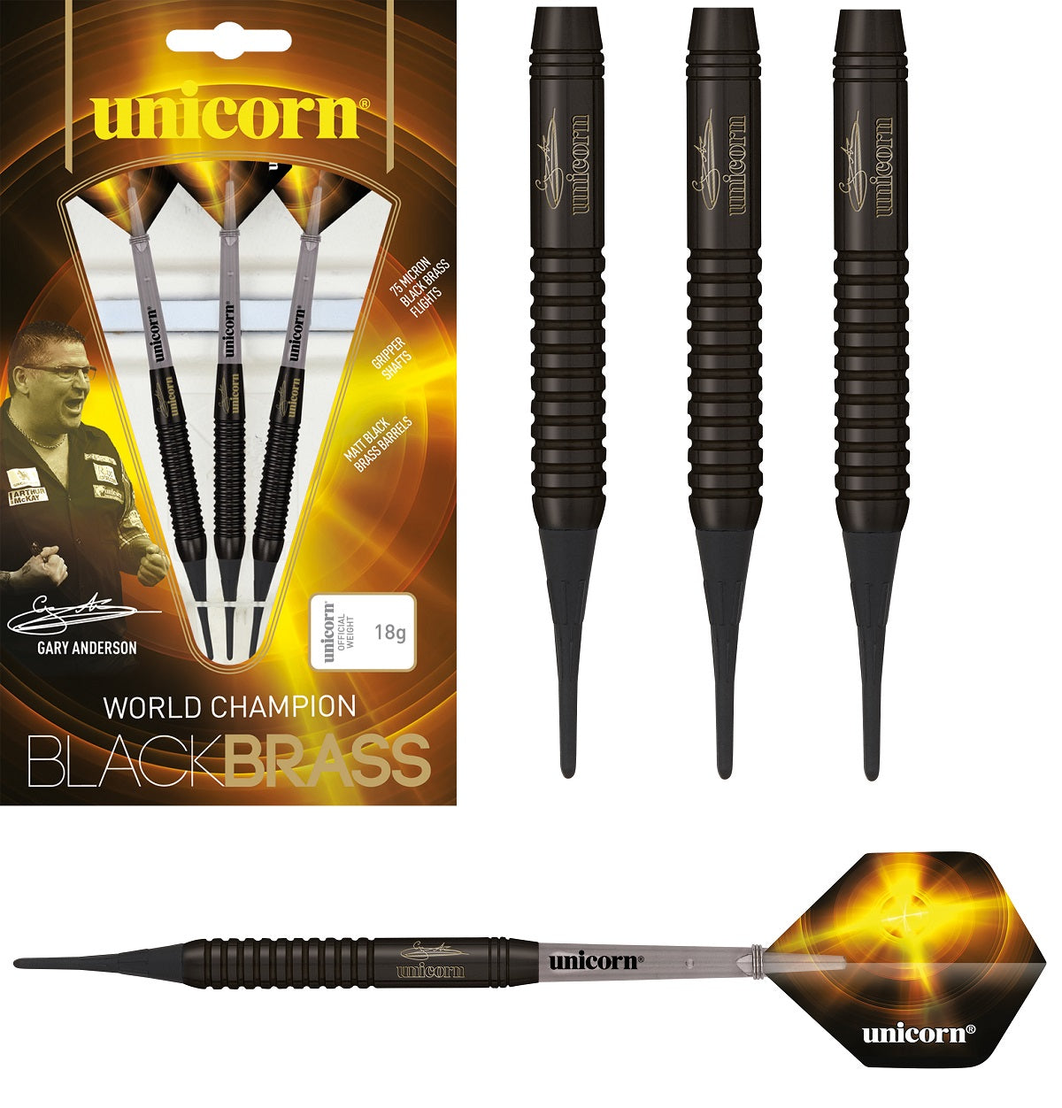 Unicorn Gary Anderson Style 2 Black Brass Soft Tip Darts